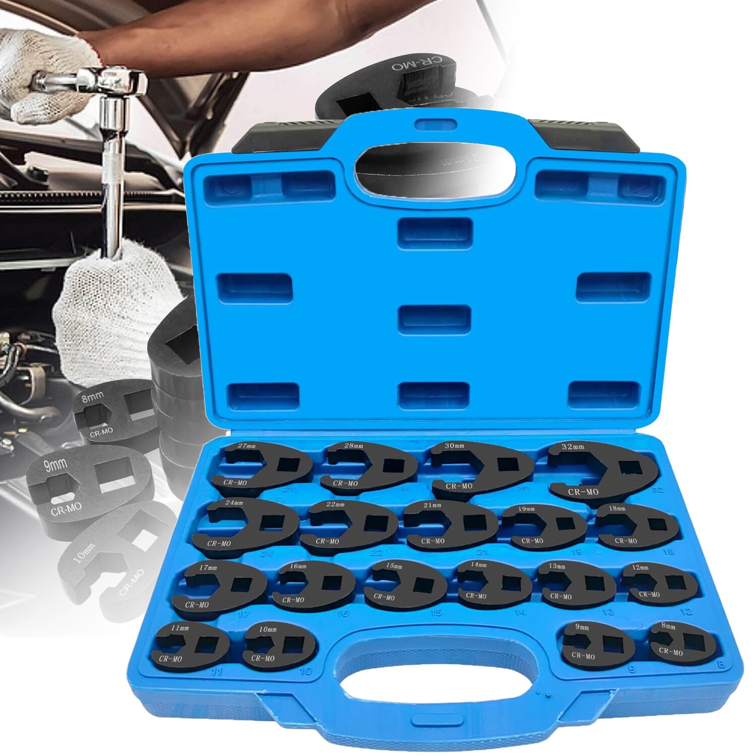 19PCS Crows foot Wrench Set 1/2″ and 3/8” Drive Flare Nut Crowfoot Wrench Set US