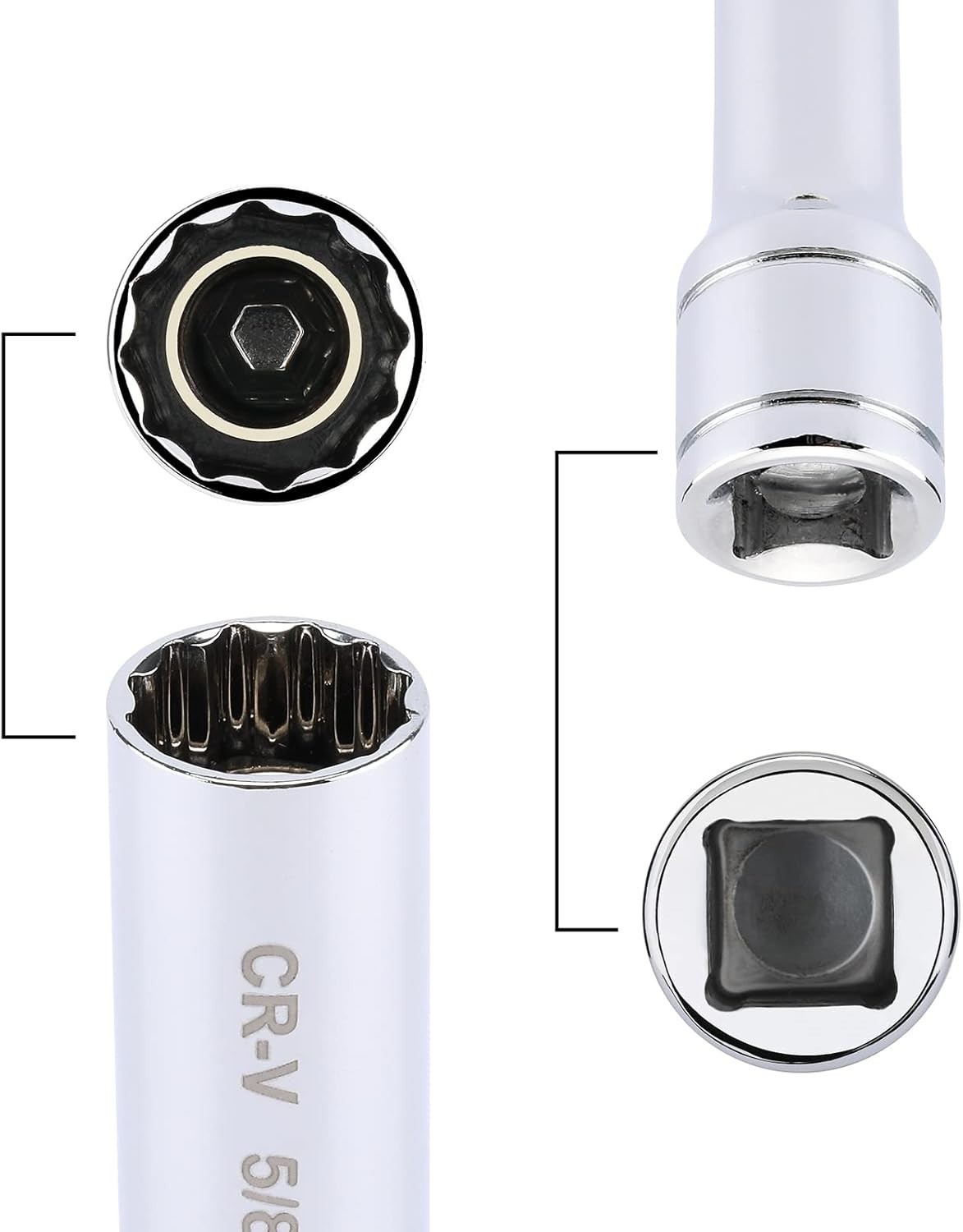 6PCS 3/8″ Dr Magnetic Swivel Spark Plug Socket Set, 9/16″, 5/8″, 13/16″, 14mm