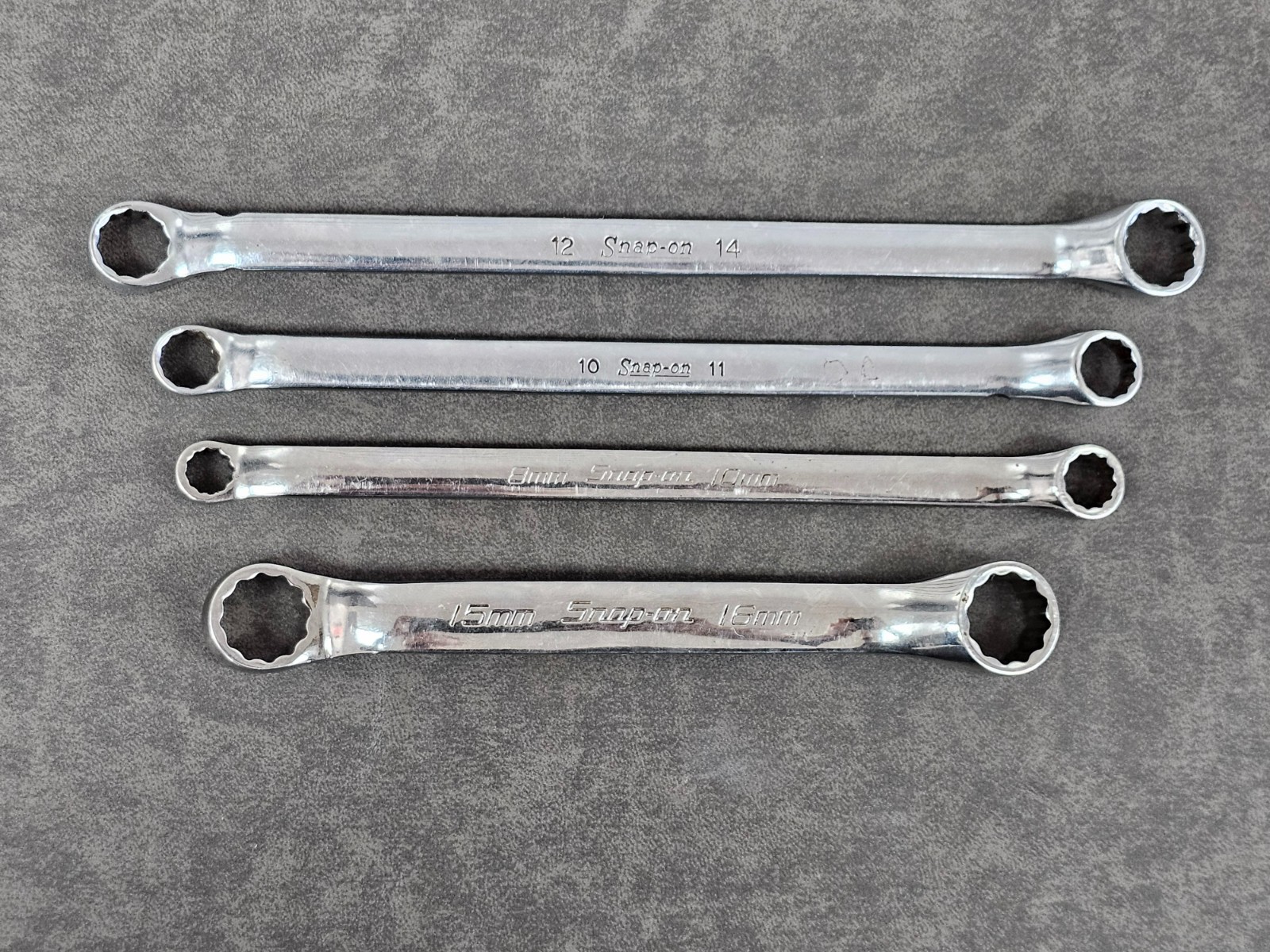 Snap-On 4pc Metric 12pt 10º Offset Box Wrenches XBM810A XBM1011 XBM1214 XSM1516A