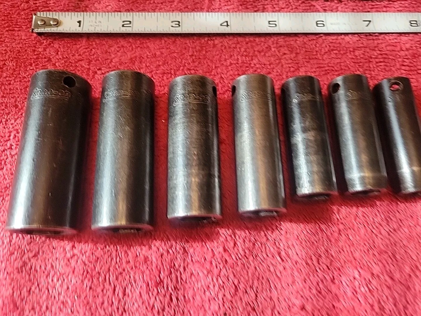 SNAP-ON TOOLS SAE 3/8″ DRIVE DEEP IMPACT SOCKET SET 6 PT 7 PC VTG USA 🇺🇸