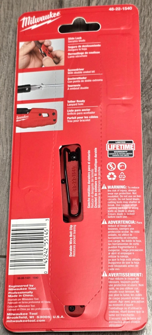 Milwaukee 5-in-1 Fastback Folding Pocket Knife w/Folding Screwdriver #48-22-1540