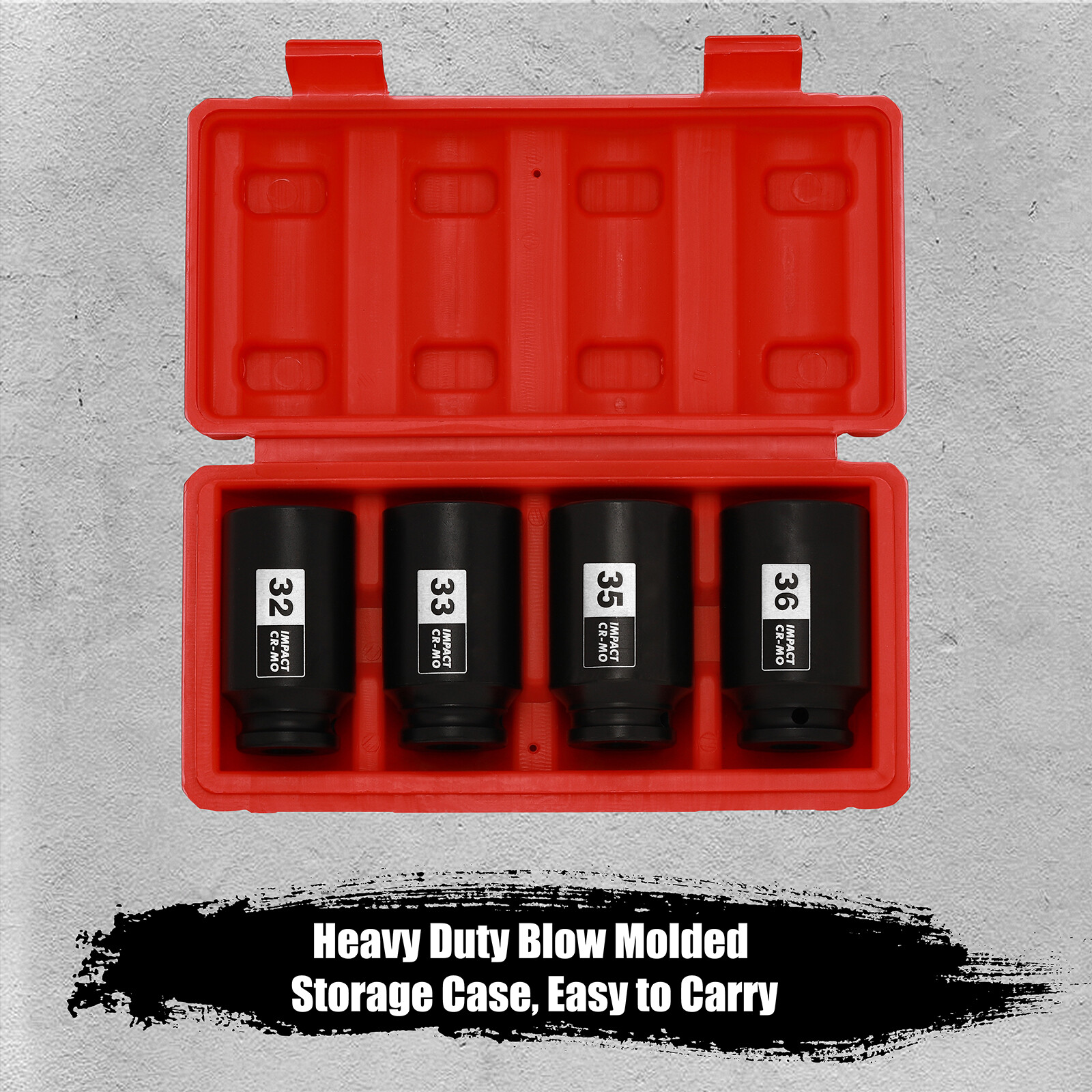 1/2» Drive Deep Spindle Axle Nut Impact Socket Set 6 Point CR-MO,32,33,35,36mm