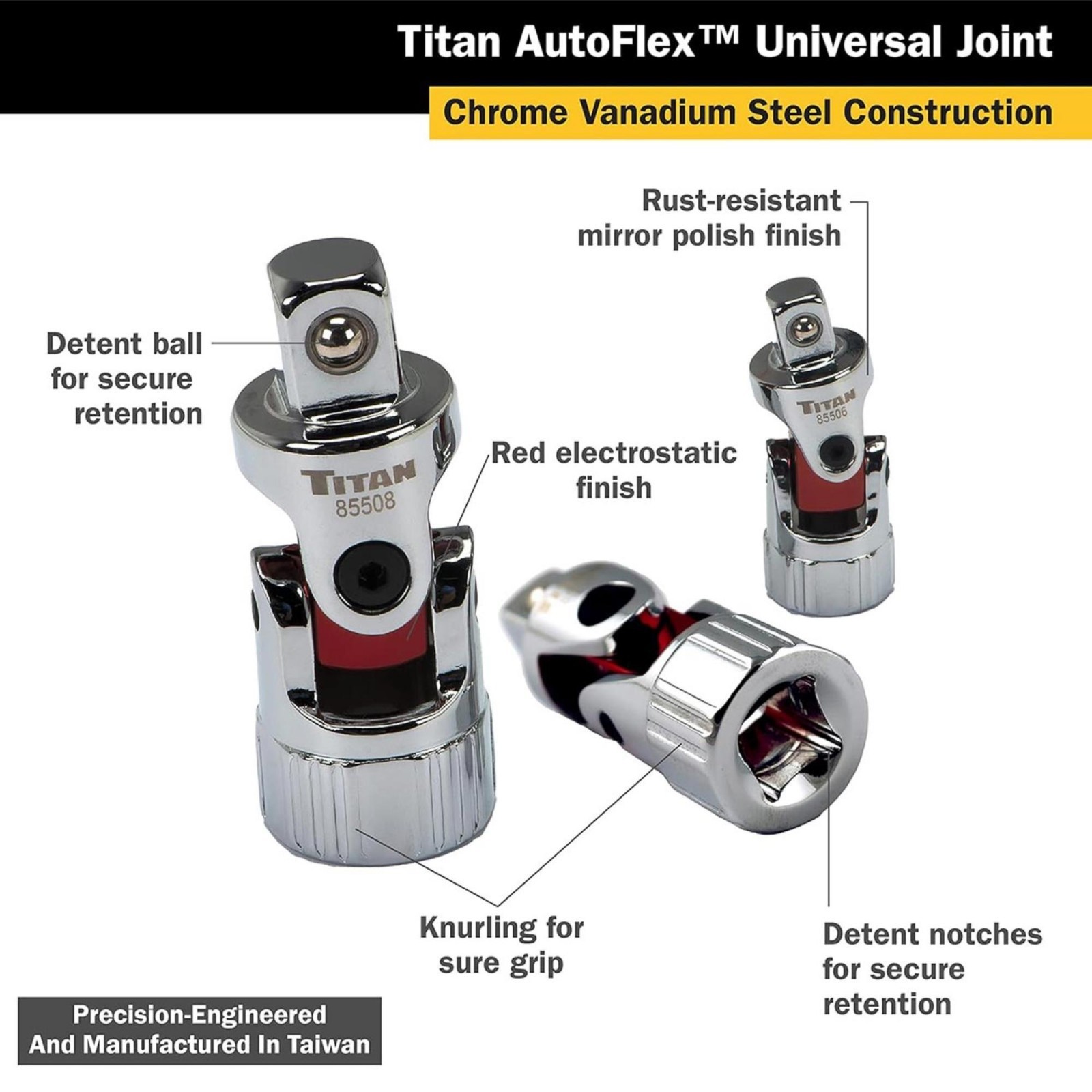 Titan 85505 3pc Spring Loaded Universal Joint Standard Socket Set