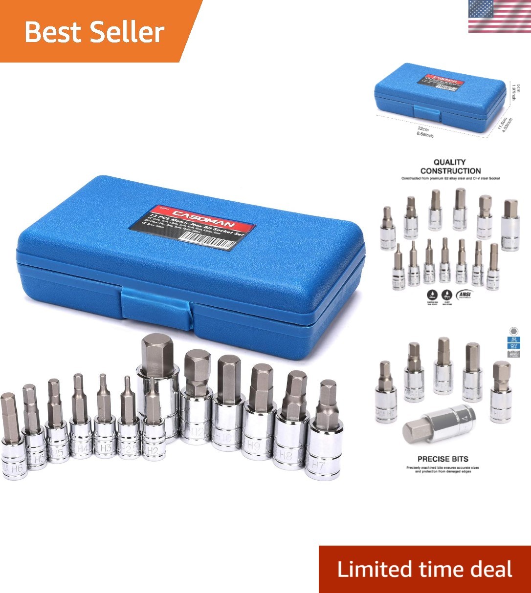 Efficient 13-Piece S2 Steel Hex Socket Set for Precision and Power, 2mm-14mm