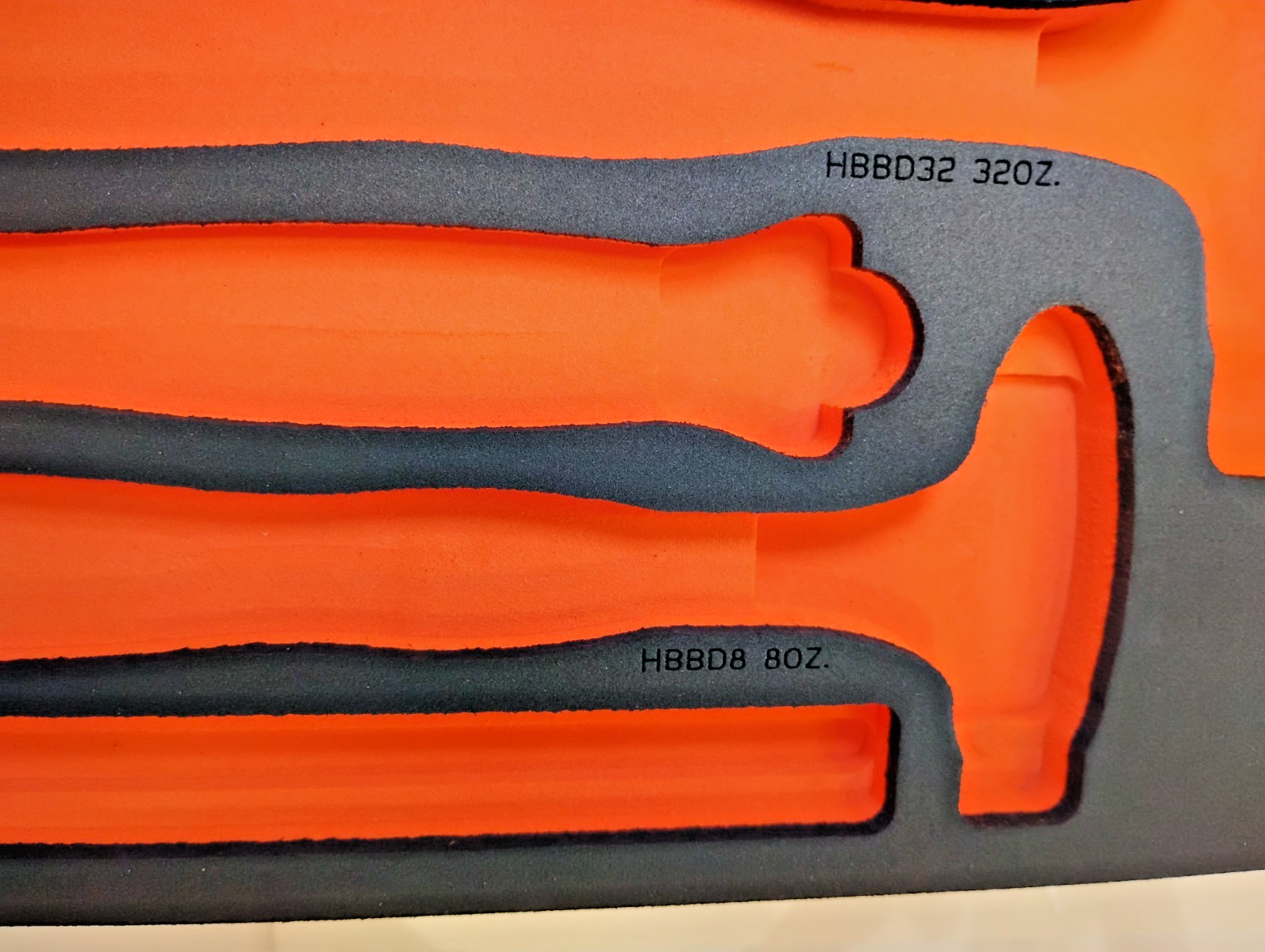 Snap-on Tools ORANGE FOAM ORGANIZER for 6pc Ball Peen Hammer Set FMHBBD028