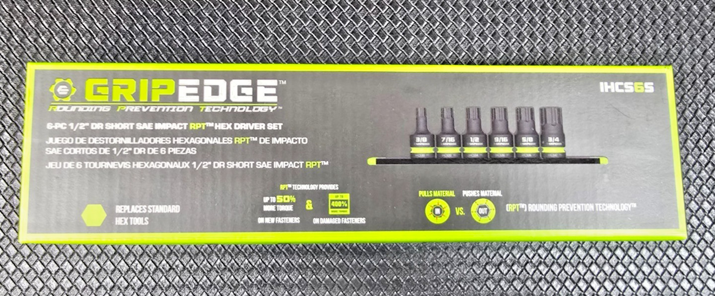 GRIPEDGE RPT Impact Hex Driver Set – 6-Pc 1/2’’ Drive Short SAE IHCS6S GRIP EDGE