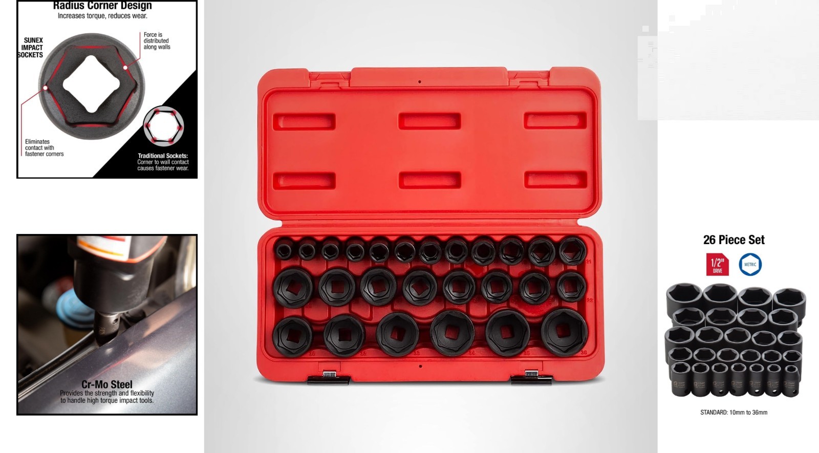 Lifetime Guaranteed 26-Piece Metric Impact Socket Set with Cr-Mo Steel Precision