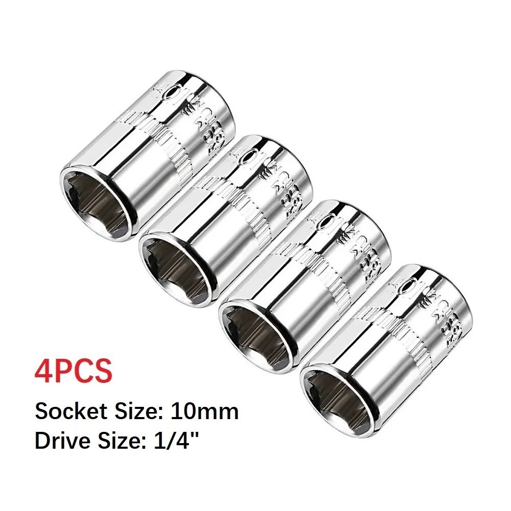 4Pcs 1/4-inch Drive 10mm Cr-V 6-Point Shallow Socket 25mm Length