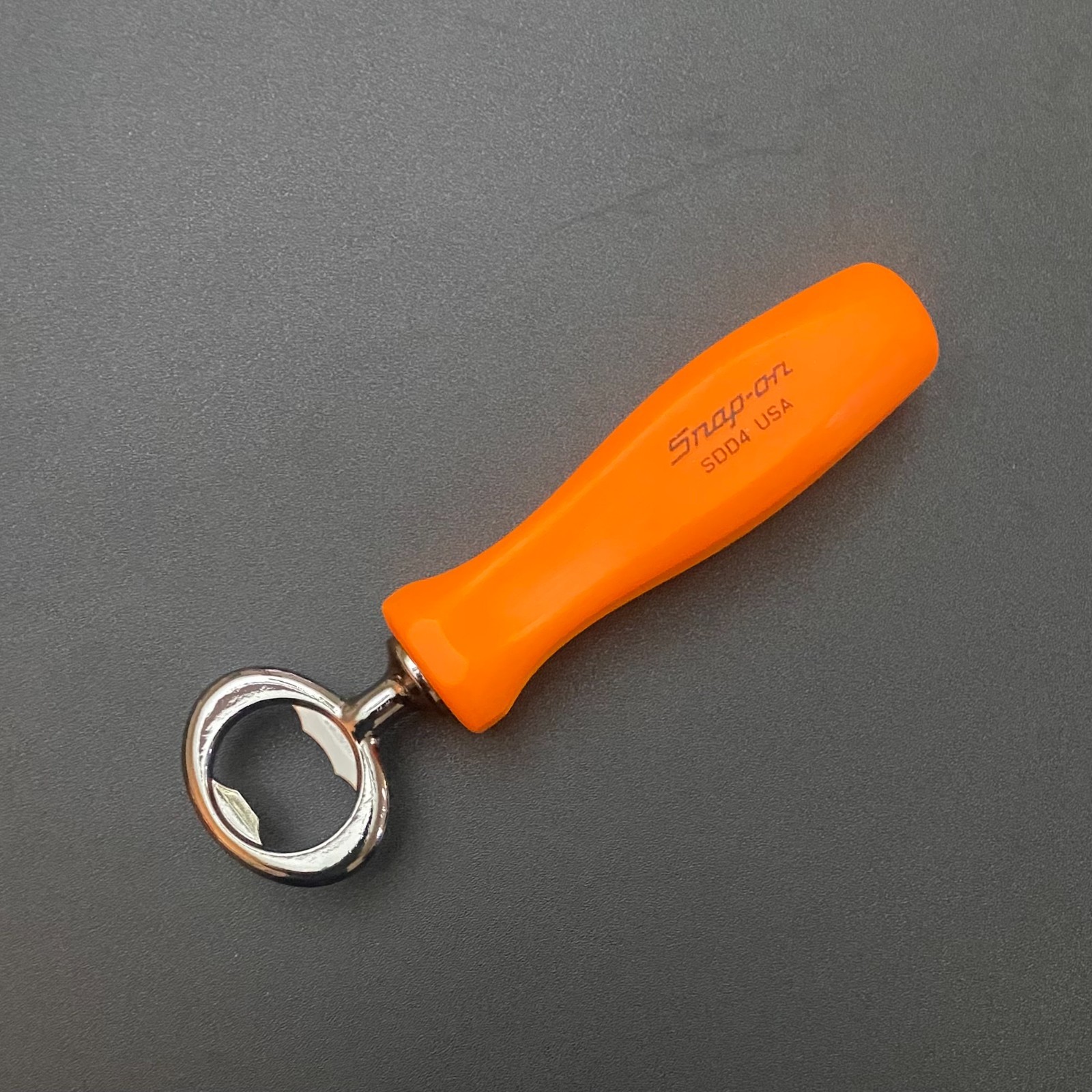 Snap-On Bottle Opener [ Seller’s Creation ] Black Chrome & Orange 6″