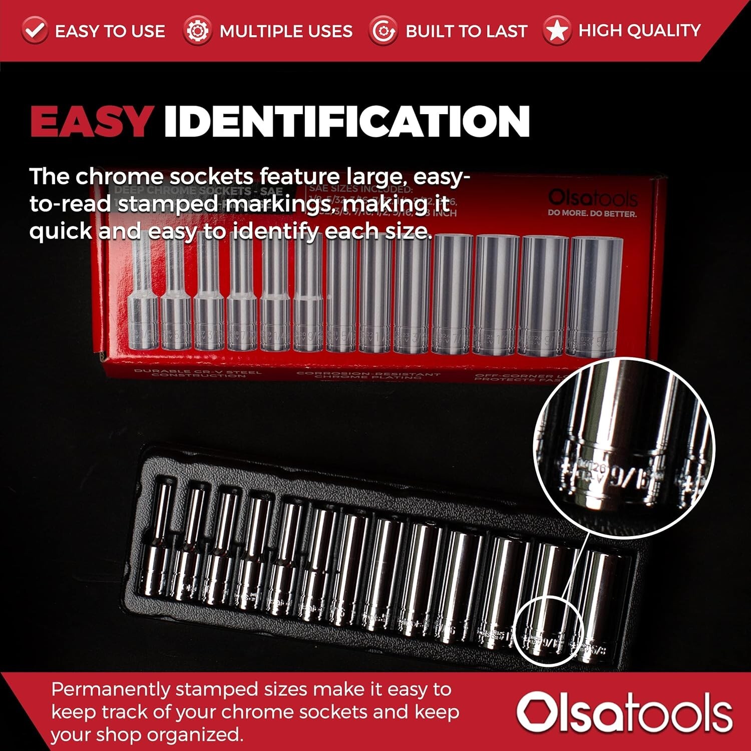 SAE Socket Set (13Pc) | 1/4-Inch Drive | 6-Point Deep Socket Set | Standard Impe
