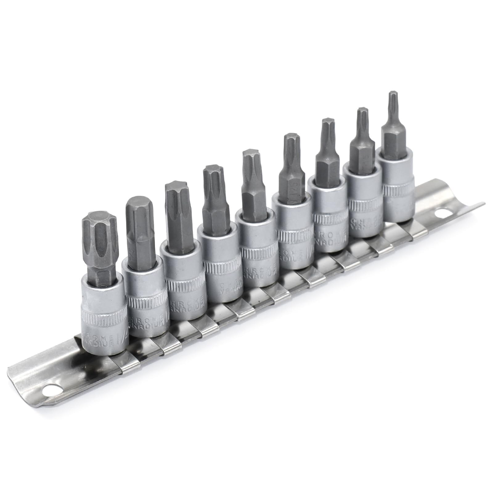 9-Piece Torx Bit Socket Set, 1/4″ Drive, T10-T50, S2 Alloy Steel & CR-V Quality