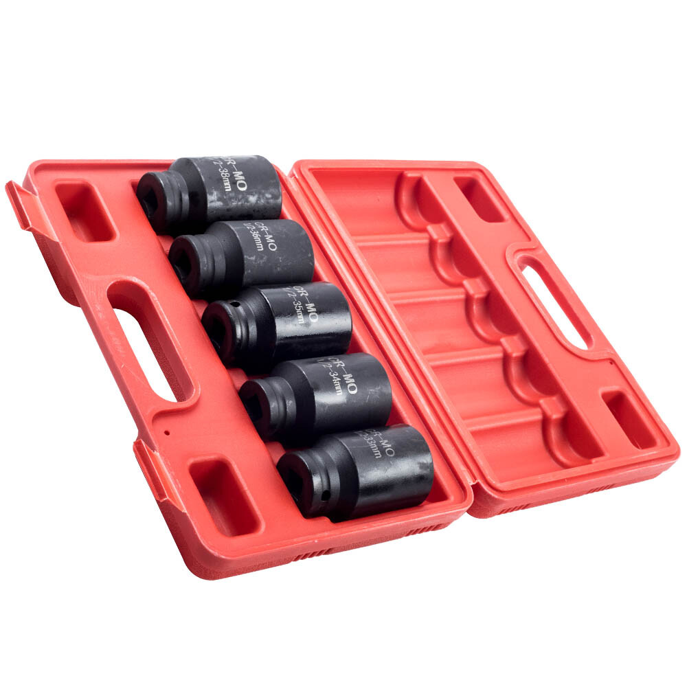5x 6 Point 1/2» Drive Deep Spindle Axle Nut Socket Set 33mm-34-35-36-38mm