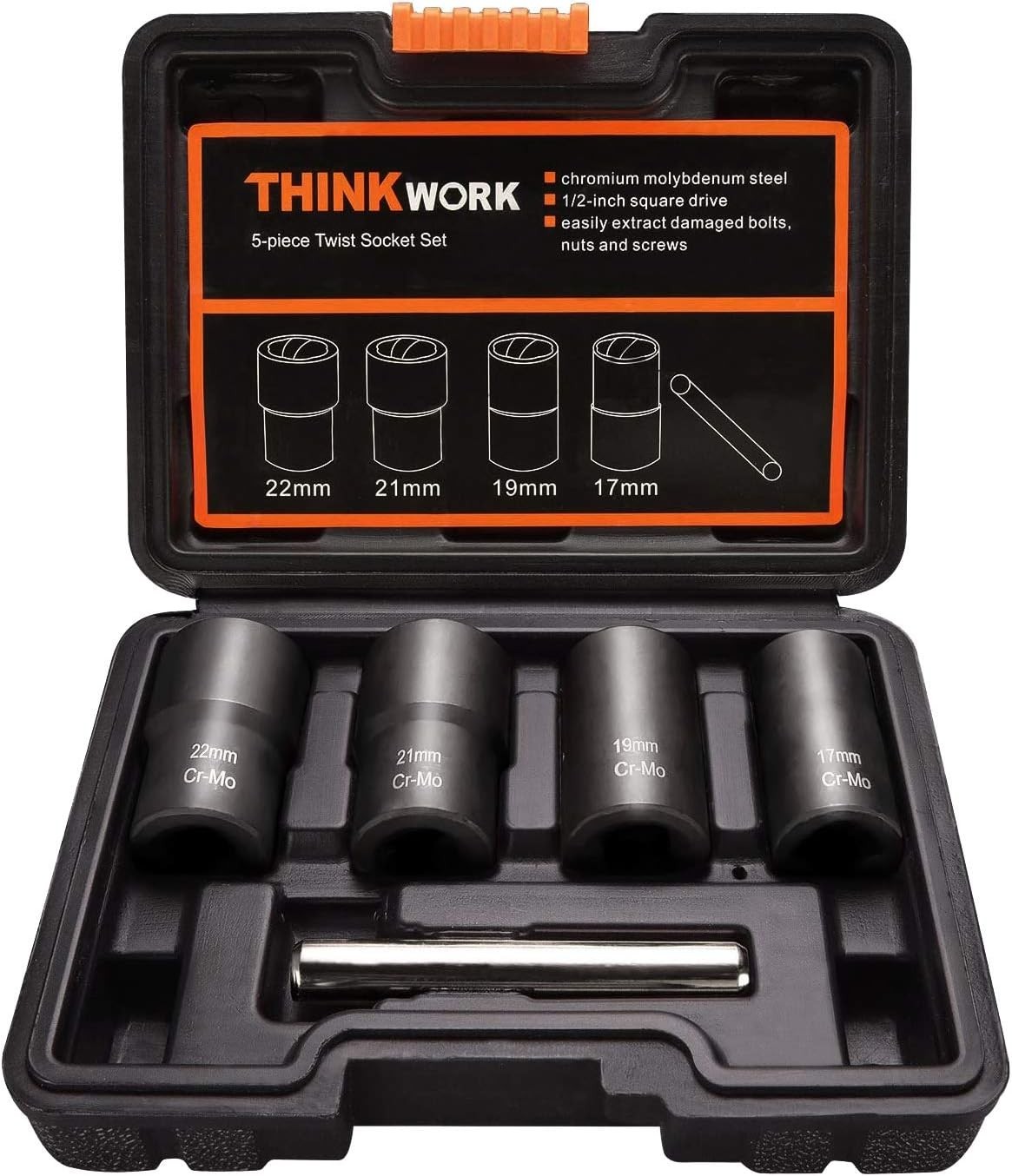 5-Piece High Carbon Steel Lug Nut Removal Tool Kit for Stripped and Rusted Nuts