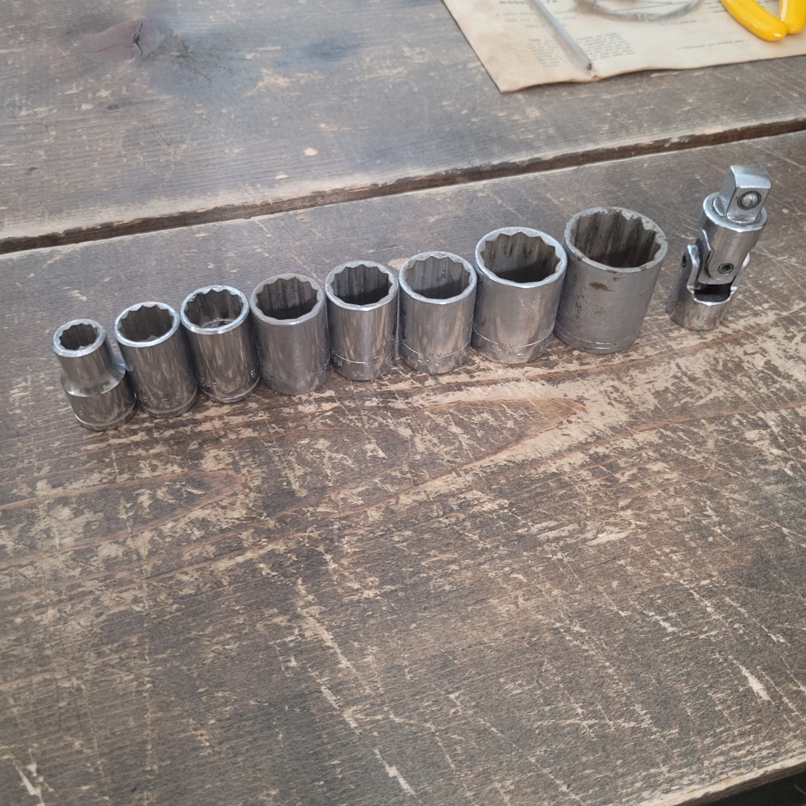 Vtg Craftsman 9pc 1/2″ Drive SAE 12 PT Shallow Sockets & Swivel Extension V VV