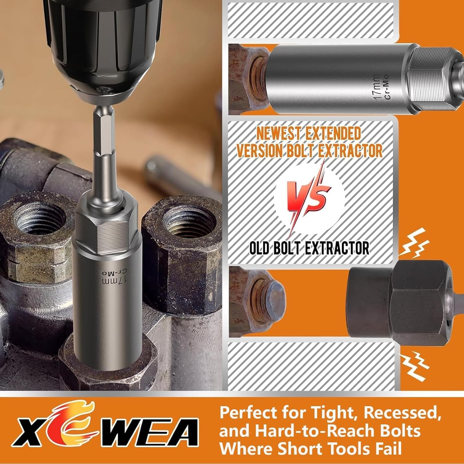 16PCS 3/8″ Drive Deep Bolt Extractor Set, Impact Bolt Nut Remover Set, Stripp…
