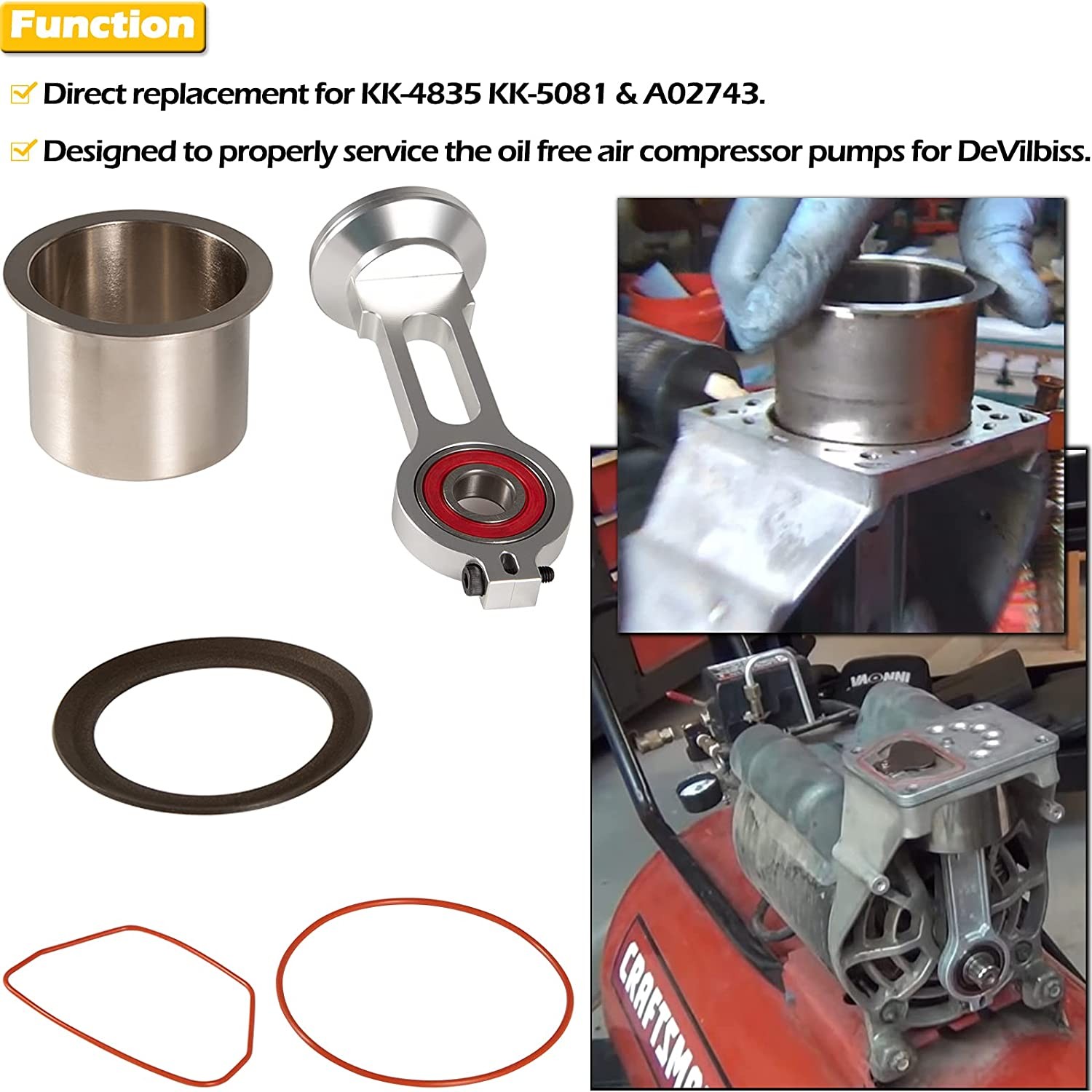 KK-4835 Porter Cable Oil Free Air Compressor Piston Rod Kit A02743 for Craftsman