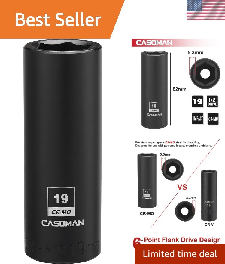 Corrosion-Resistant 19mm Deep Impact Socket, 1/2 Inch Drive – 6-Point Design