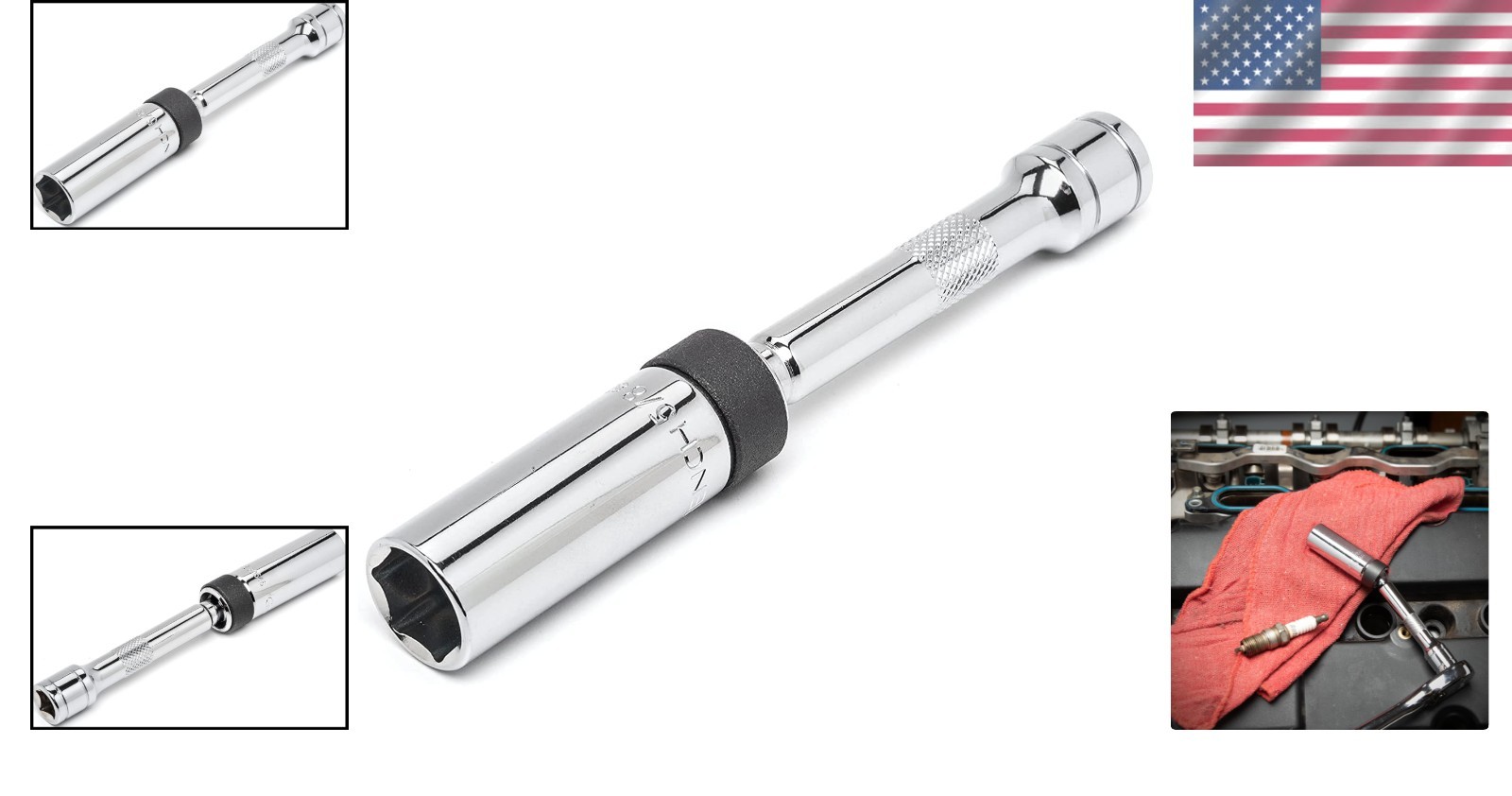 5/8″ x 6″ Magnetic Swivel Spark Plug Socket – 3/8 Drive, Lightweight Alloy Steel