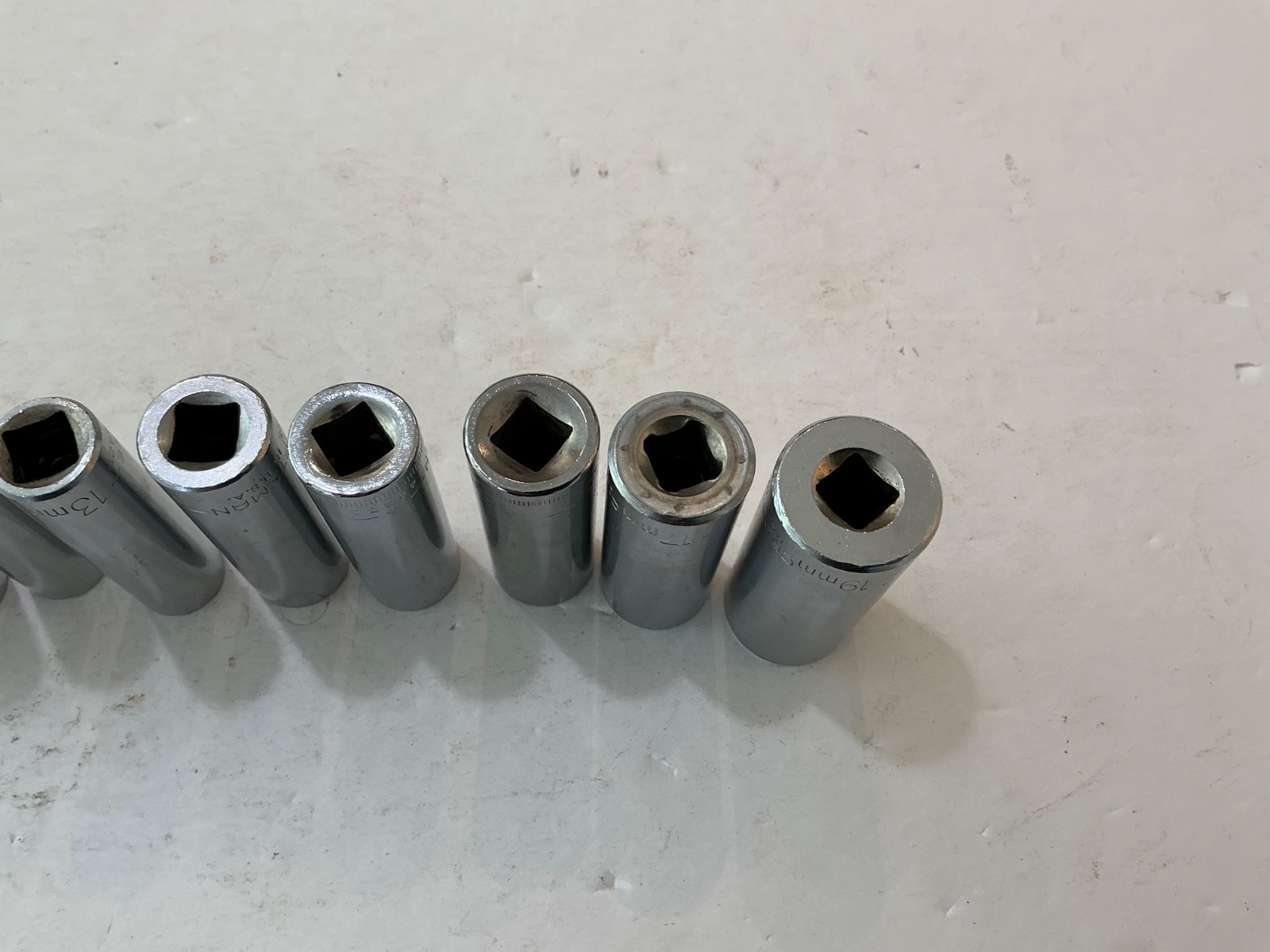 Vtg Craftsman USA 3/8″ Drive 9 pc Metric 10-19mm Deep Well 6 Pt Socket Set USA