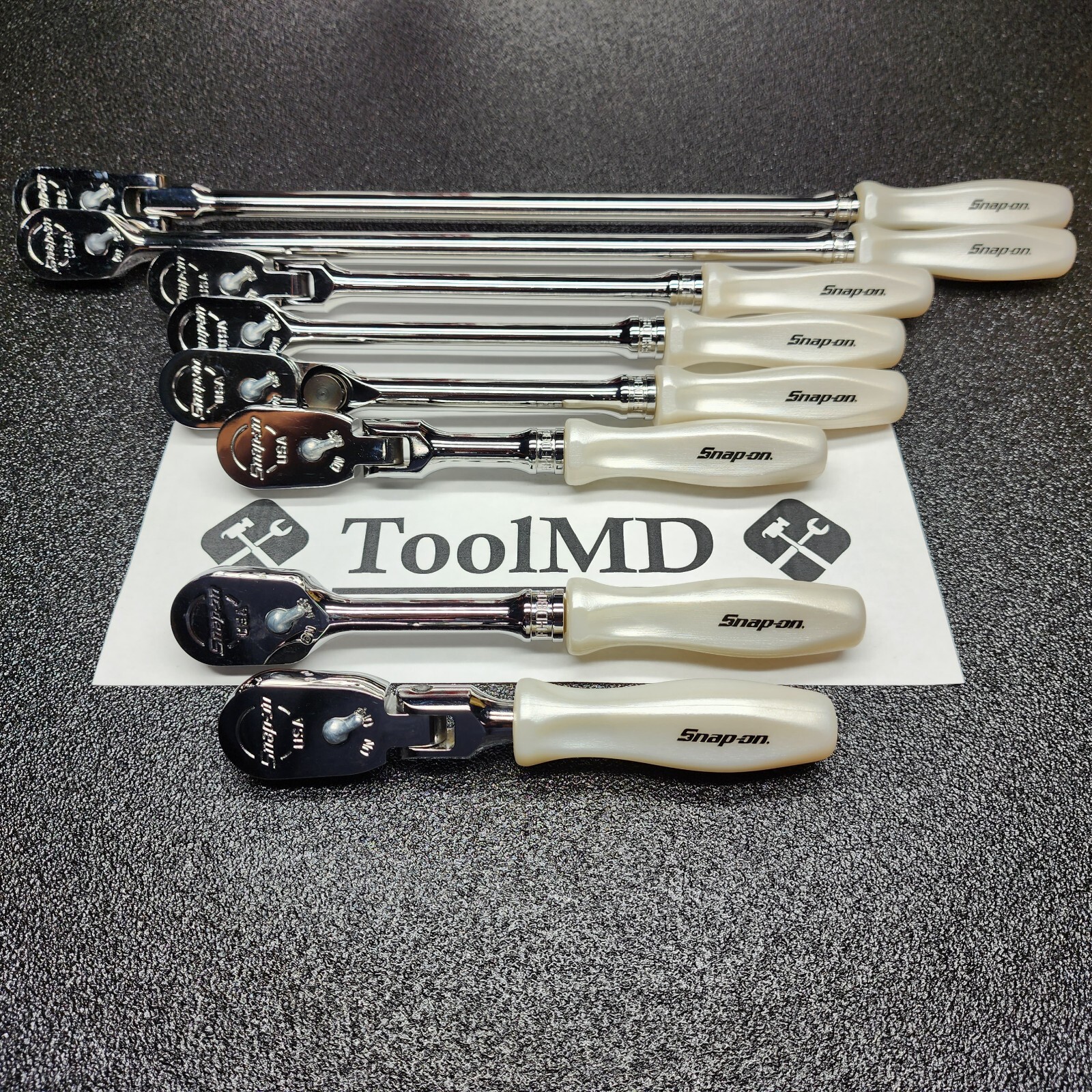 Snap-on Tools USA NEW 8pc PEARL WHITE 3/8″ Drive Fixed & Flex Head Ratchet Set