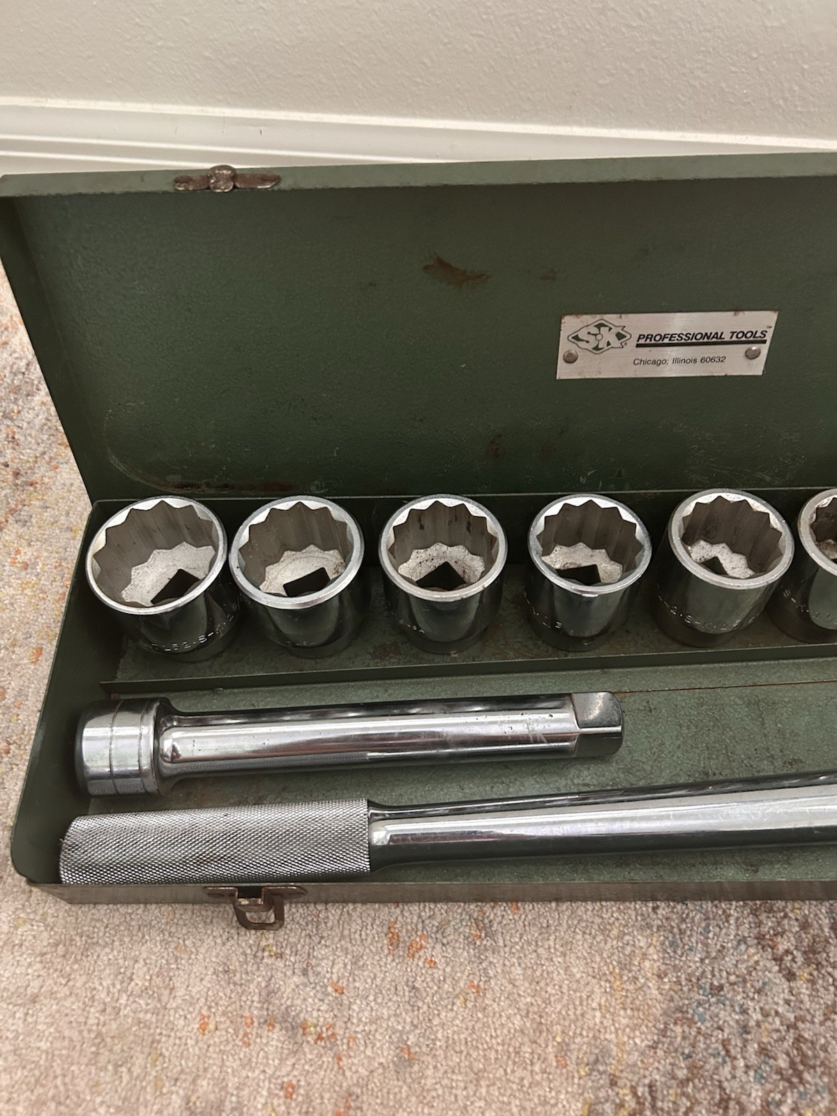 Vintage SK Tools 3/4 Drive Set SAE 15/16 – 1 5/8” Ratchet, Sockets, Extension