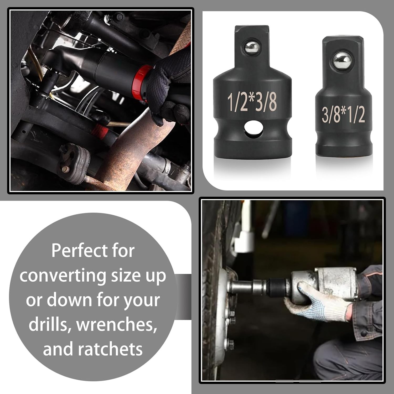 Impact Socket Adapter Set 2pc Breaker Bar Wrench Conversion 1/2 3/8 Drive