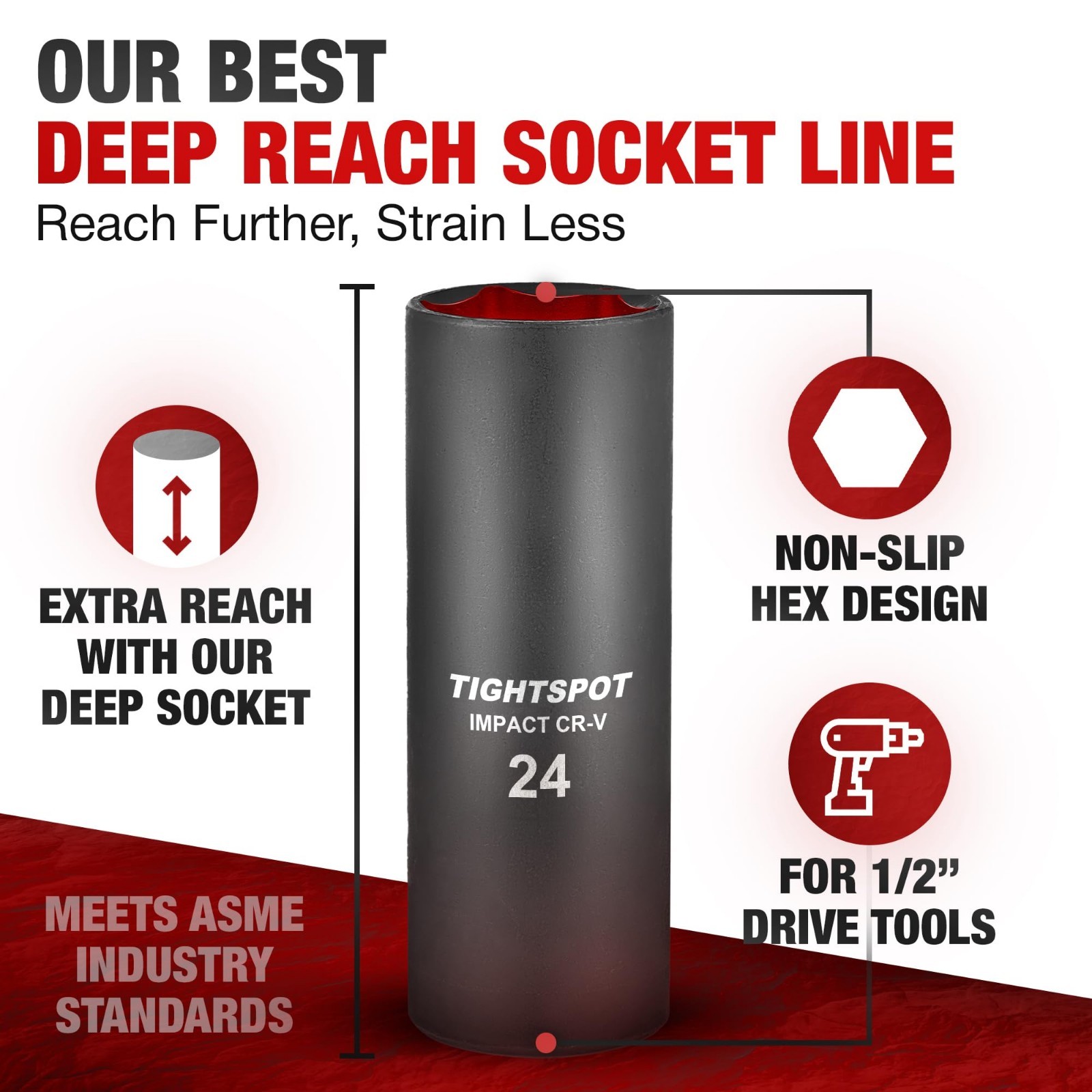 24mm Deep Socket 1/2″ Drive, Anti-Round 6-Point, CRV Steel Tool for Mechanics