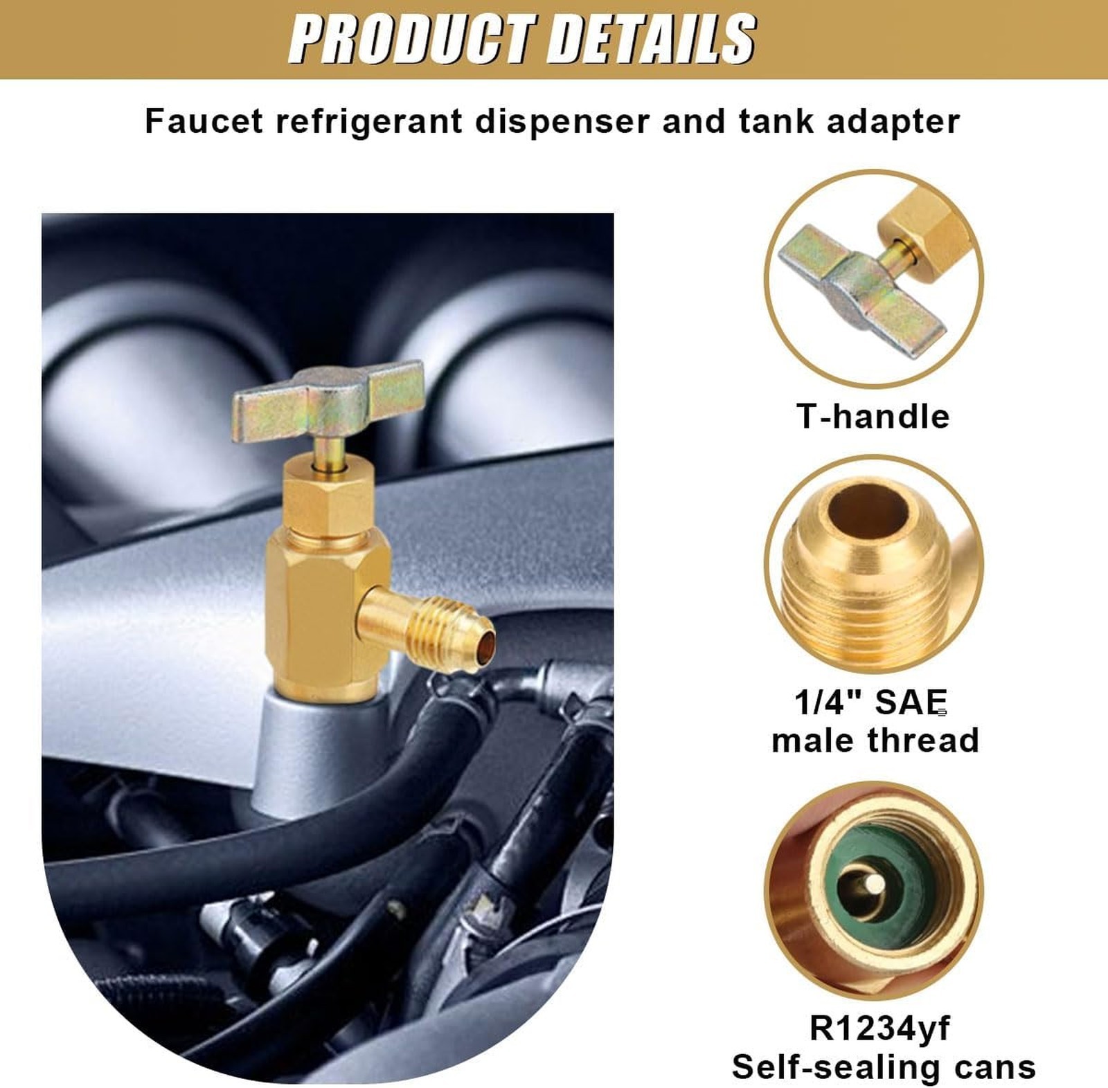 R1234YF Self-Sealing Can Tap Depressor Brass Adapter, 1/4″ SAE 1/2″ LH Thread