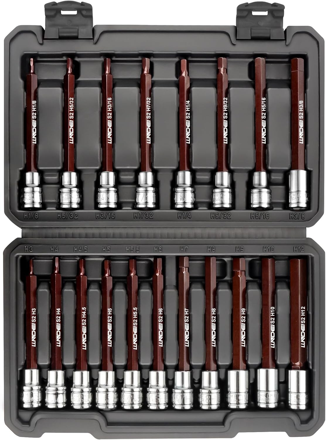 19PCS Extra Long Allen Hex Bit Socket Set 3/8″ Drive SAE & Metric w/ Case