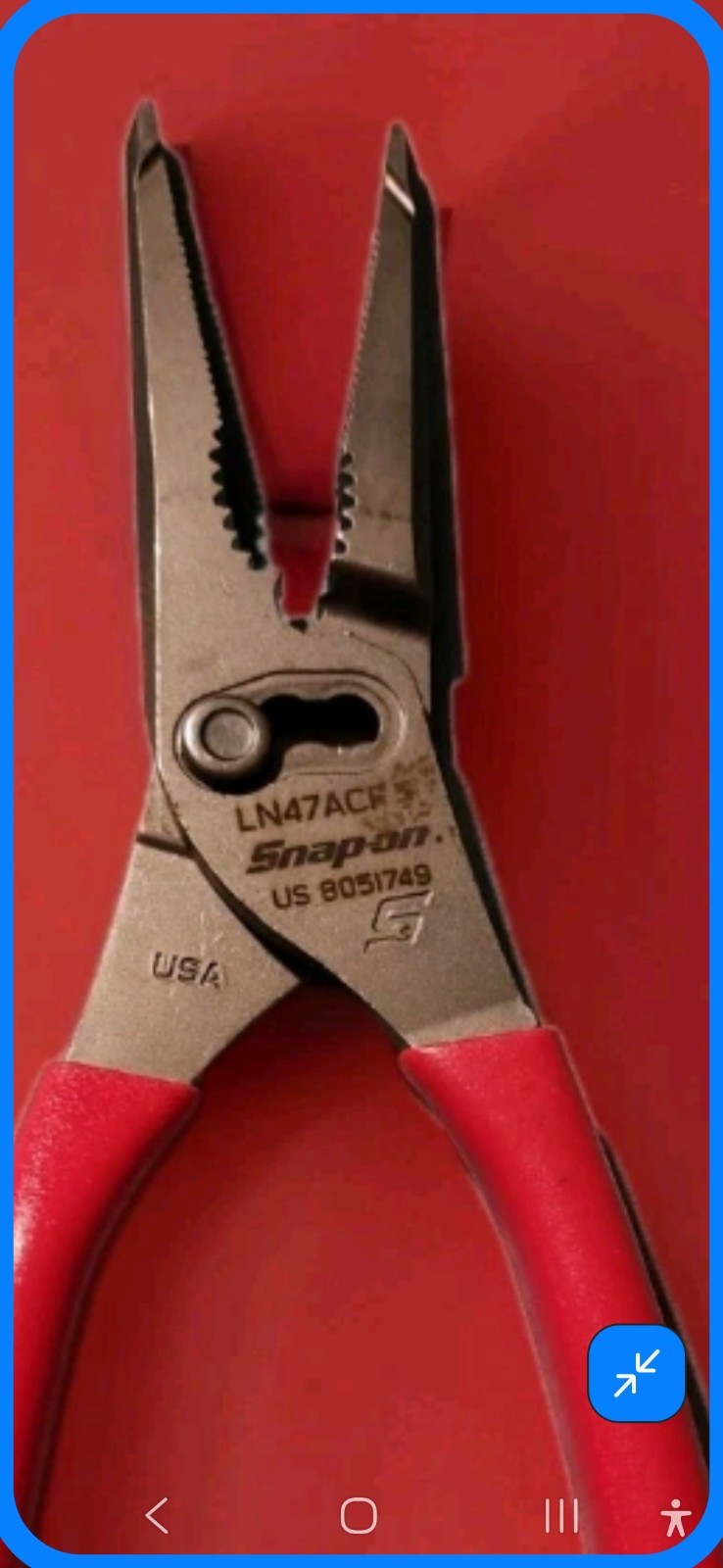 Snap-on Tools USA NWOT Red 9″ Talon Grip Long Nose Slip Joint Pliers LN47ACF