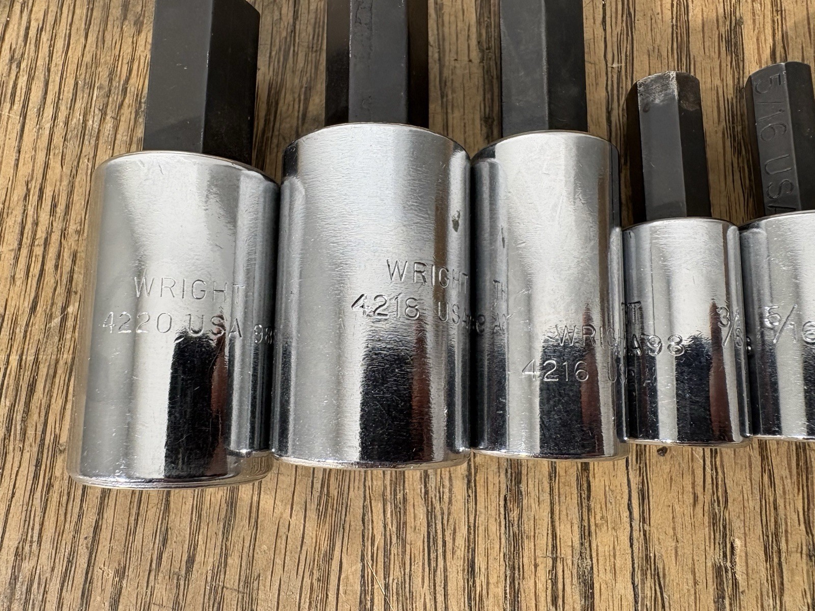 Vintage Tools Wright Tool 1/2” Drive 9 Piece SAE Hex Bit Socket Set Mechanic USA