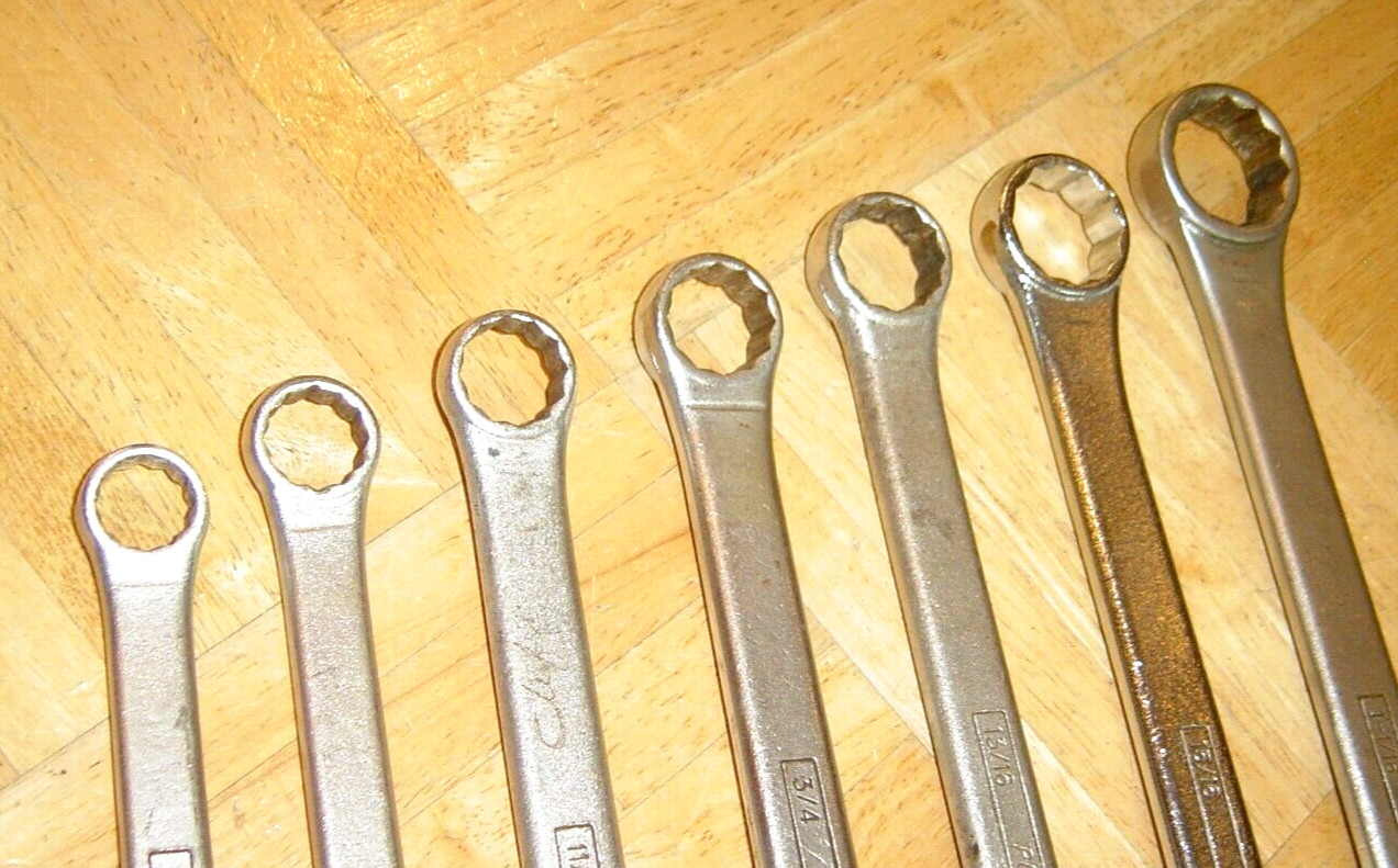 POWR-KRAFT TOOLS VINTAGE 7 PIECE SAE. BOX-END WRENCH SET 9/16 TO 1-1/8