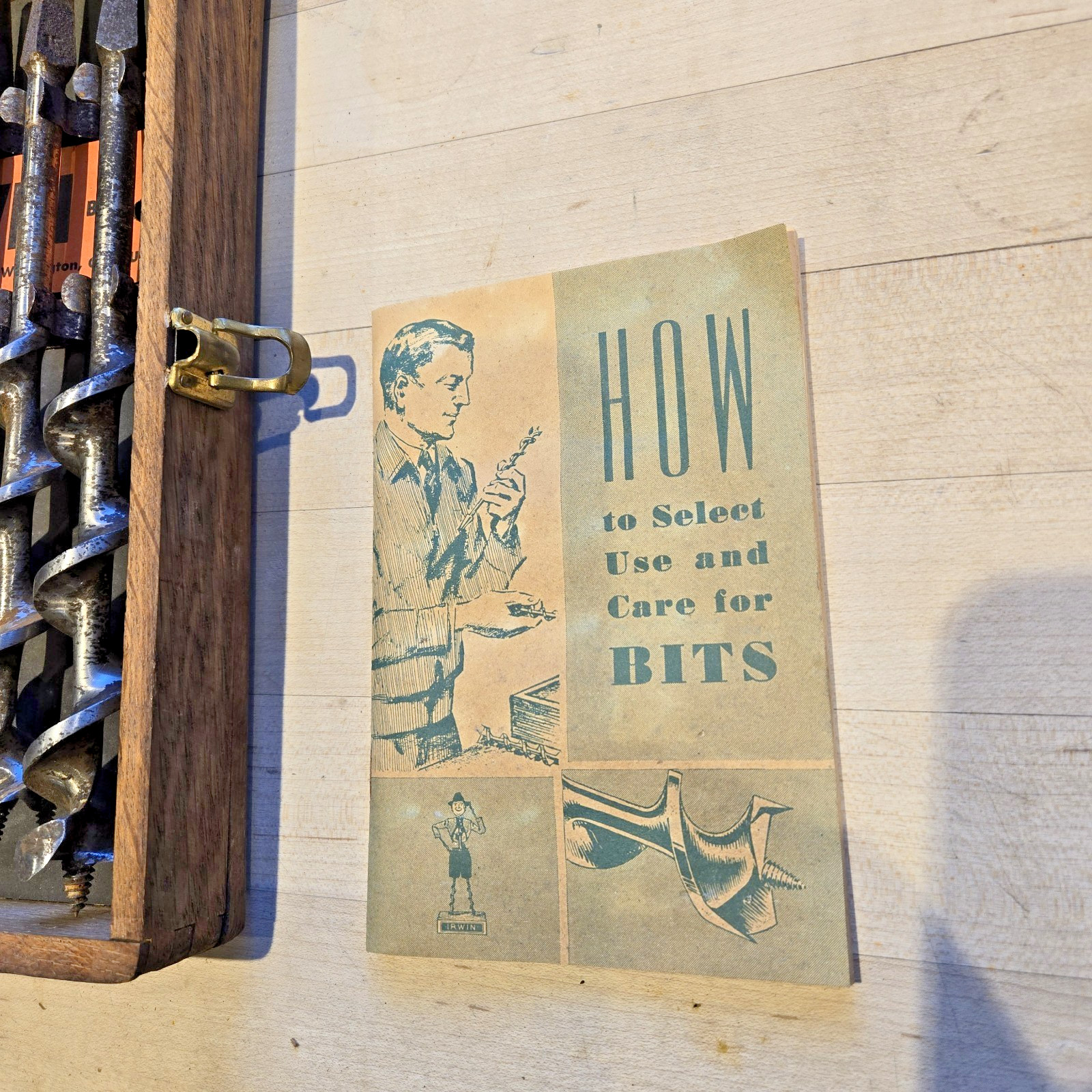 IRWIN Auger Bit Set in Oak Box with Original Booklet