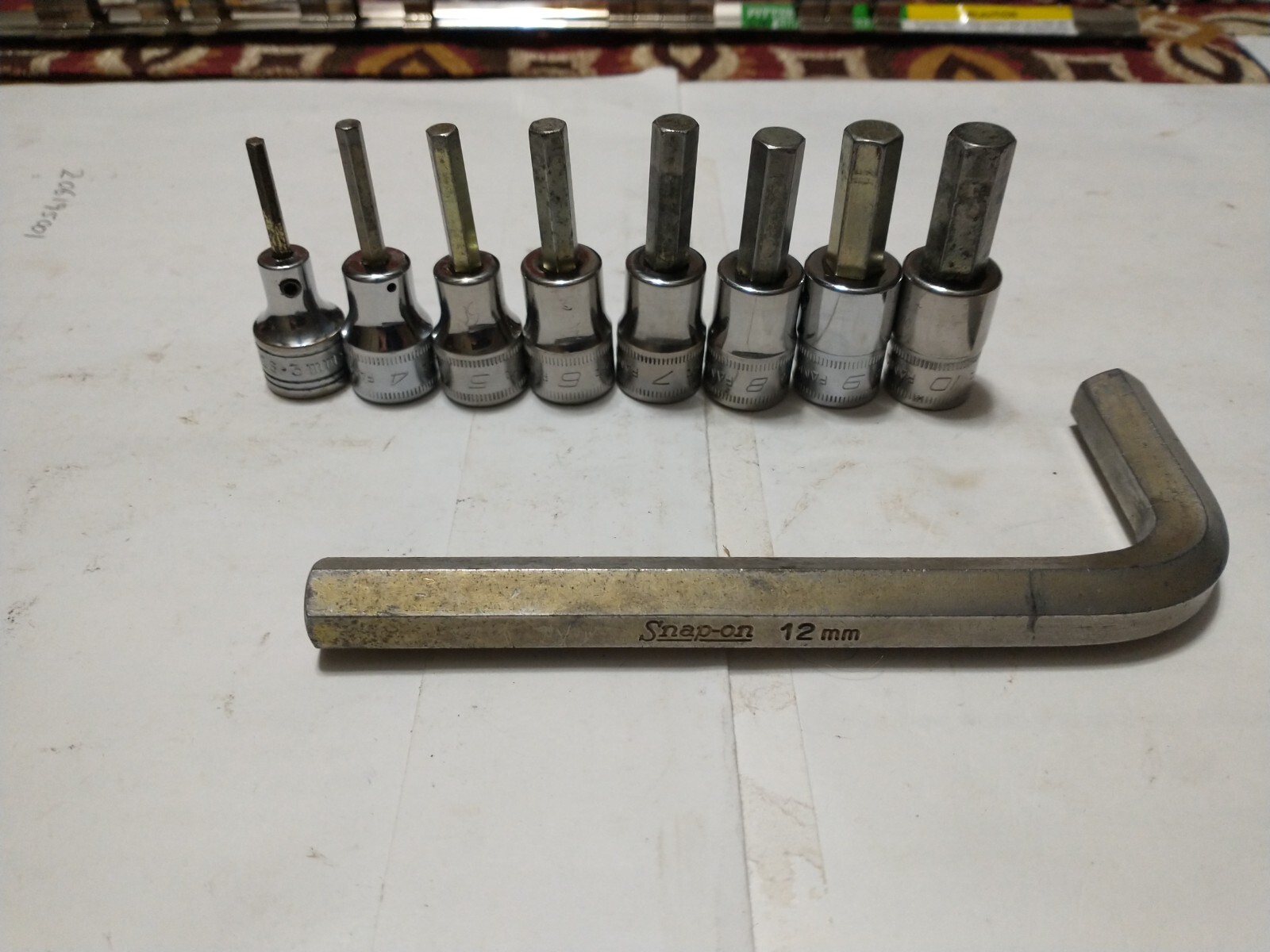 SNAP ON 207EFAMY AWM12D. 3-12MM. 1/8″-3/8″. 16 PIECES IN ALL. 3/8″ DRIVE HEX SET