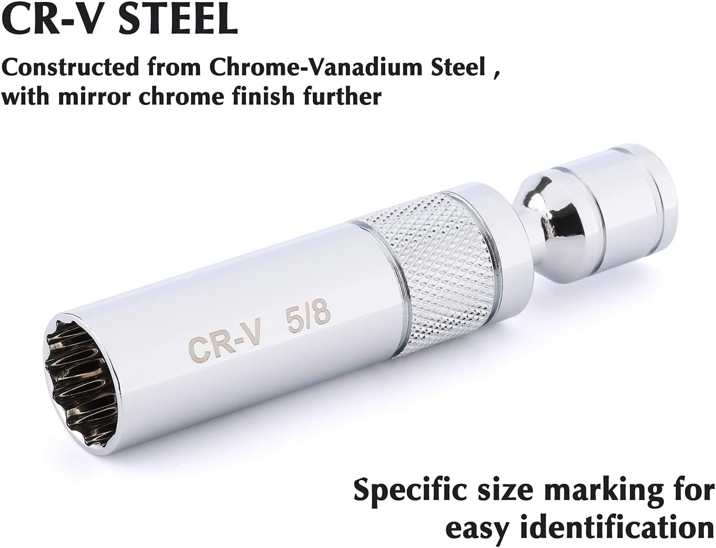 6-Piece 3/8″ Drive Magnetic Swivel Spark Plug Socket Set in Chrome-Vanadium S…