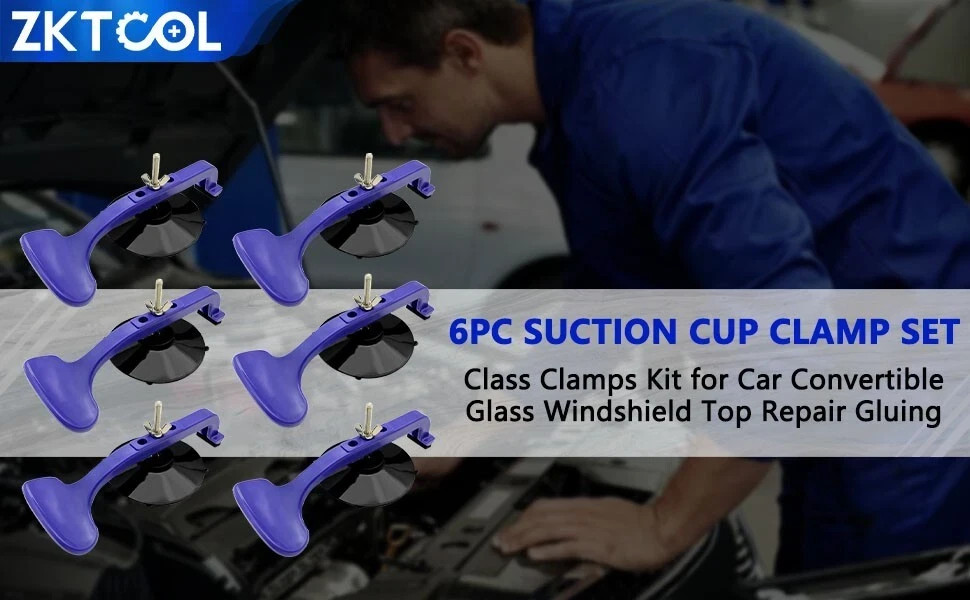 6PCS Suction Cup Clamps kit for Convertible Glass Windshield Repair Gluing
