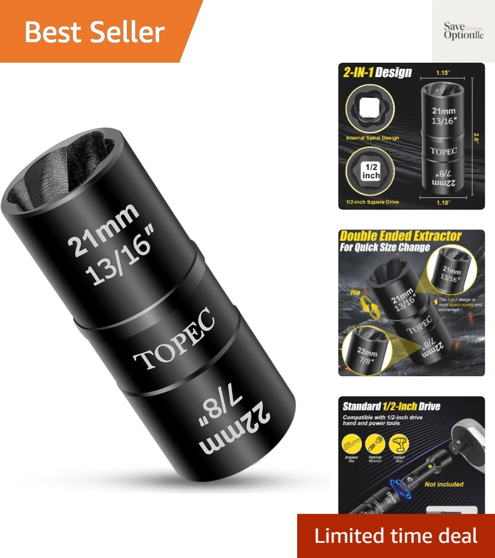 21mm x 22mm Flip Lug Nut Extractor, 1/2″ Drive Lug Nut Removal Tool, 2-IN-1 W…