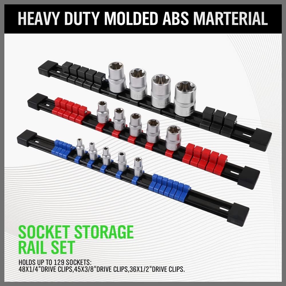 9-Piece Premium Socket Holder Organizer Set, 1/4-Inch x 48 Clips