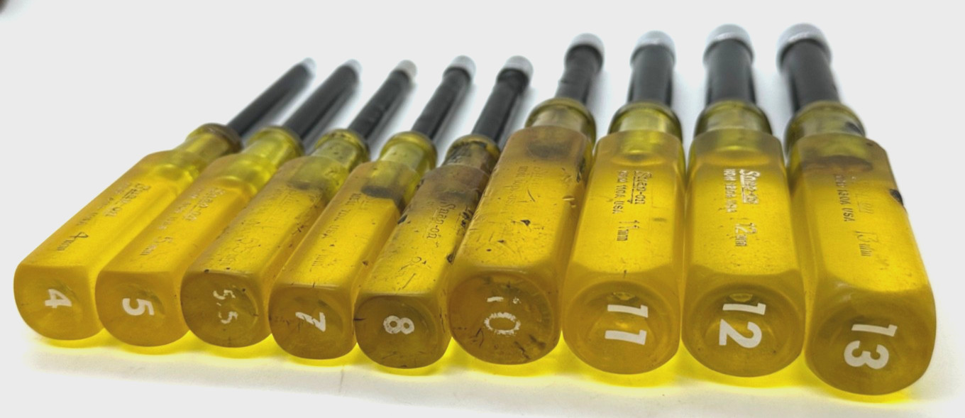 🇺🇸 SNAP ON Tools Covered Shaft Nut Driver METRIC Screwdriver Set Lot Yellow