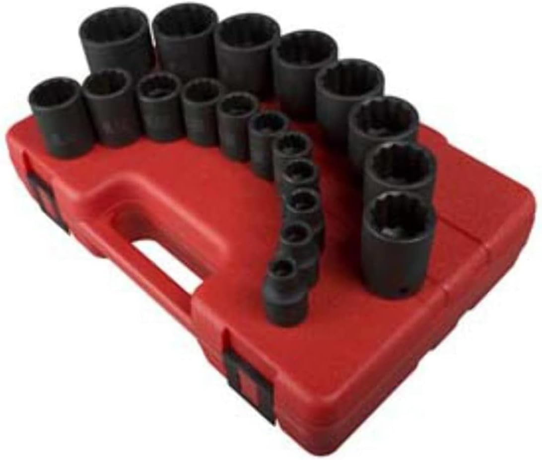 12-Point SAE Socket Set 1/2″ Drive 19-Piece Metal Finish