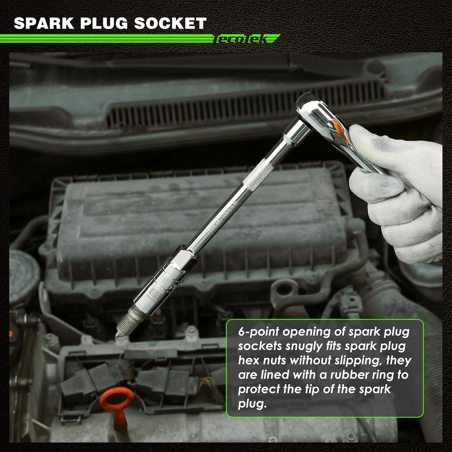 TecoTek 11-Piece Spark Plug Socket Set with 3/8″ Drive Ratchet Handle, Spark