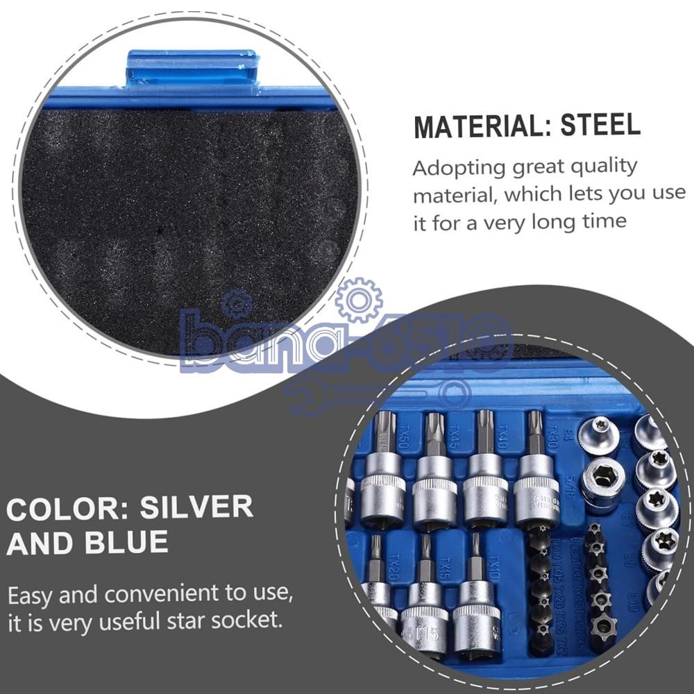34pcs Torx Star Sockets & Bit Set Male Female E-torx Security Bits 3/8 Drive US