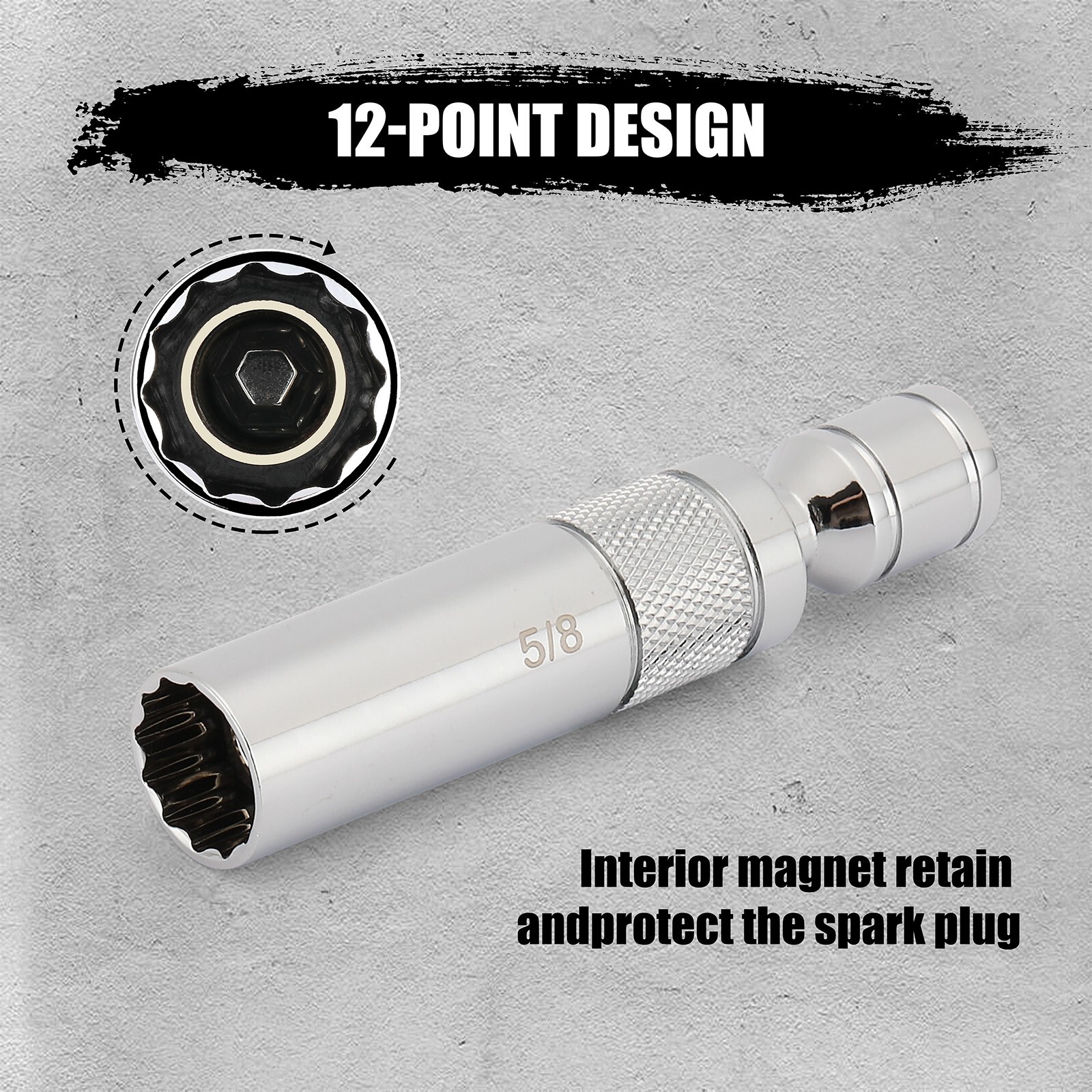 3/8″ Drive Swivel Magnetic Spark Plug Socket Set, 3 PCS 12 PT 5/8″ Extension Set