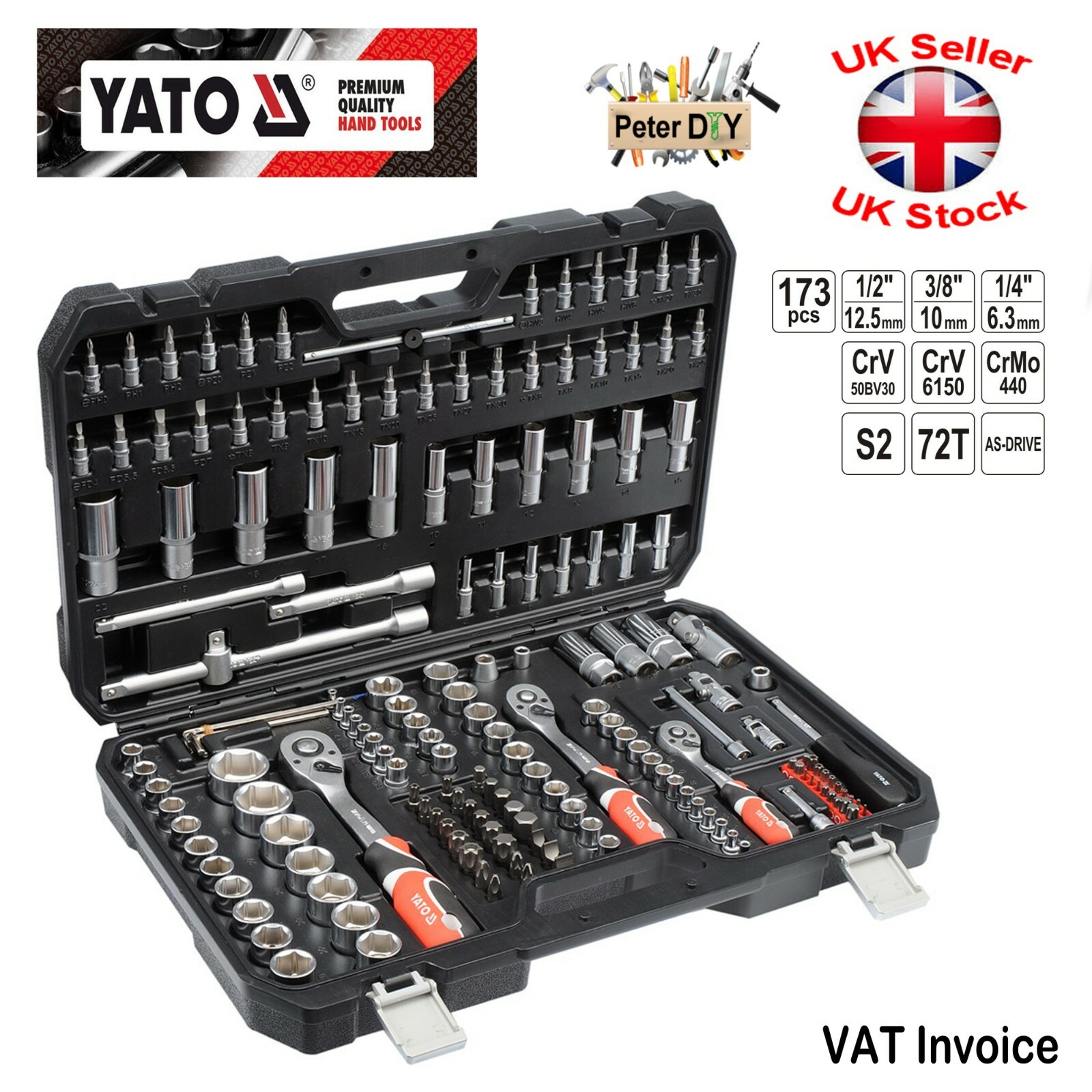 173 pcs Ratchet Socket Set 1/2 1/4 3/8 Tools Toolbox YT-38931 Yato Professional