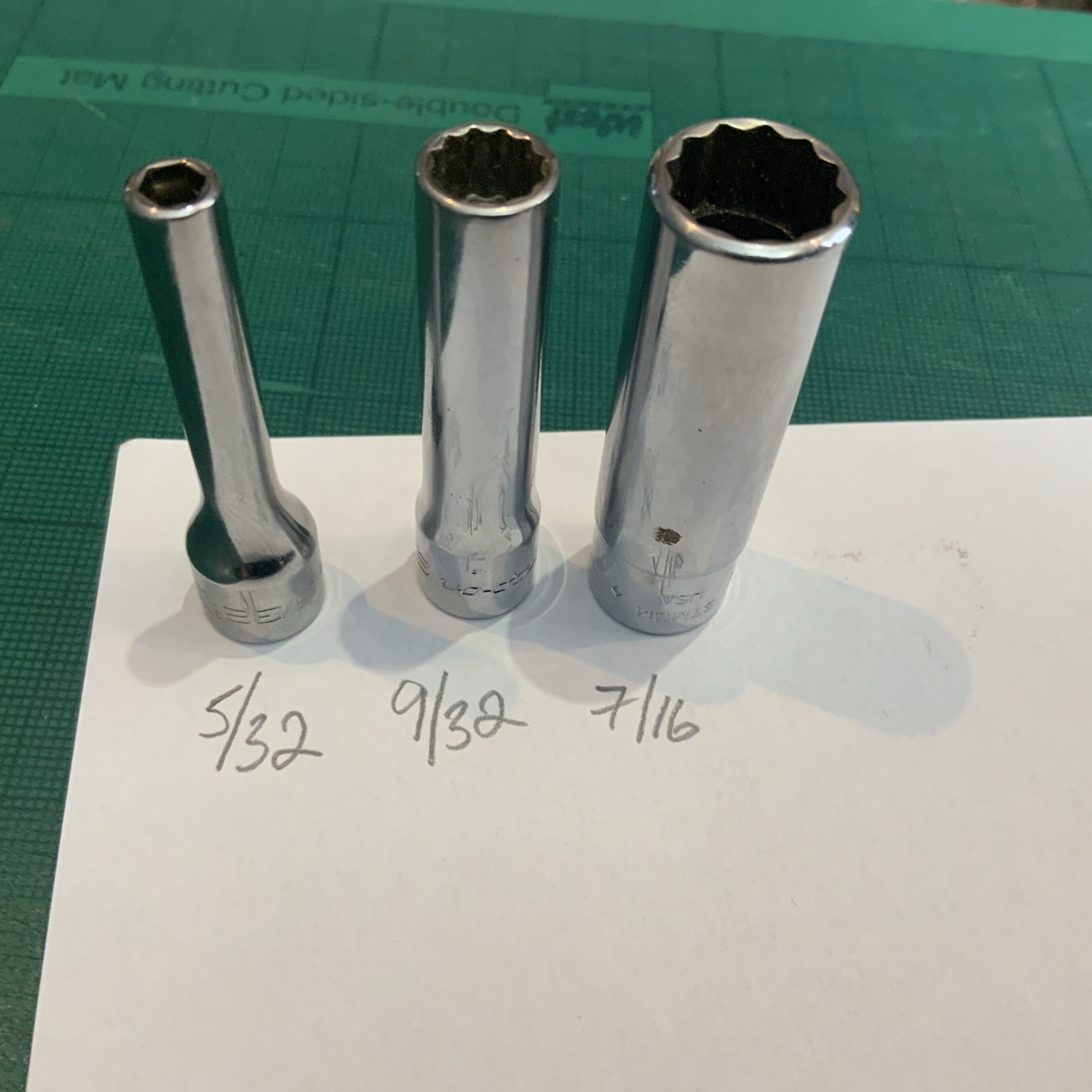 3 x Snap On 1/4″ Drive Deep Well sockets 5/32” 9/32” 7/16”