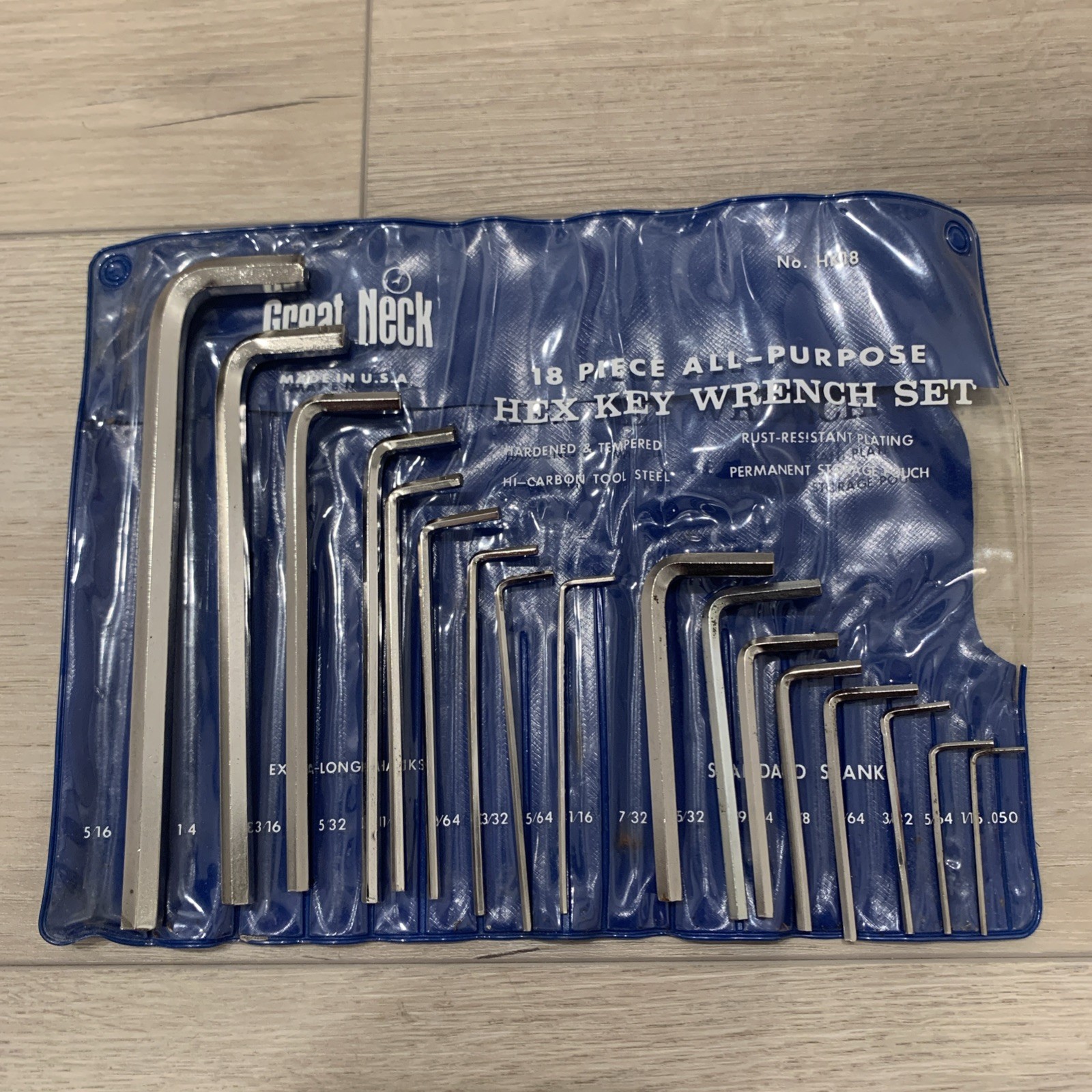 Great Neck 18 Piece Hex Key Wrench Set Made in USA Hi-Carbon Steel No. HK18 RARE