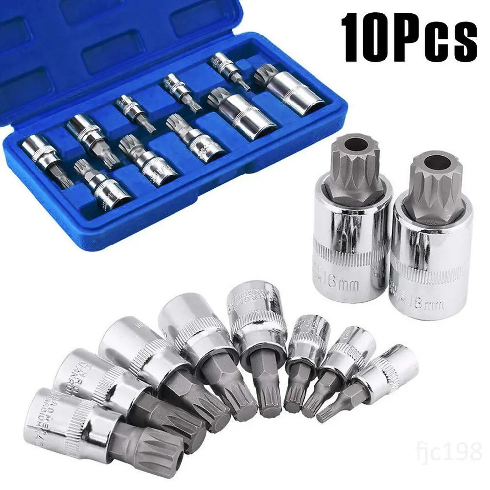 10pc XZN 12 Point Triple Square Spline Bit Socket Set Tamper Proof 4MM – 18MM