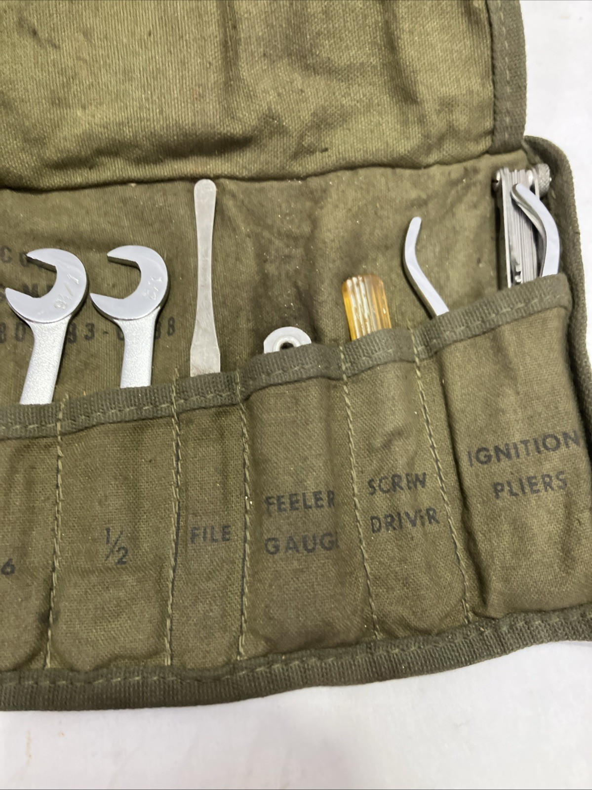 Vintage Giller US Military Ignition Wrench Tool Kit Canvas Roll SAE USA