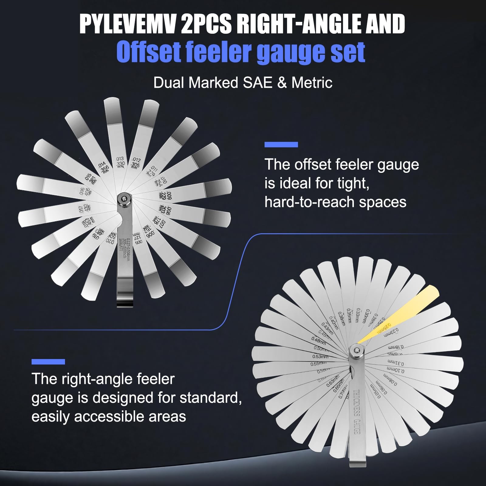 Pylevemv 2Pcs High-Precision Feeler Gauge Set – 32-Blade Straight and…