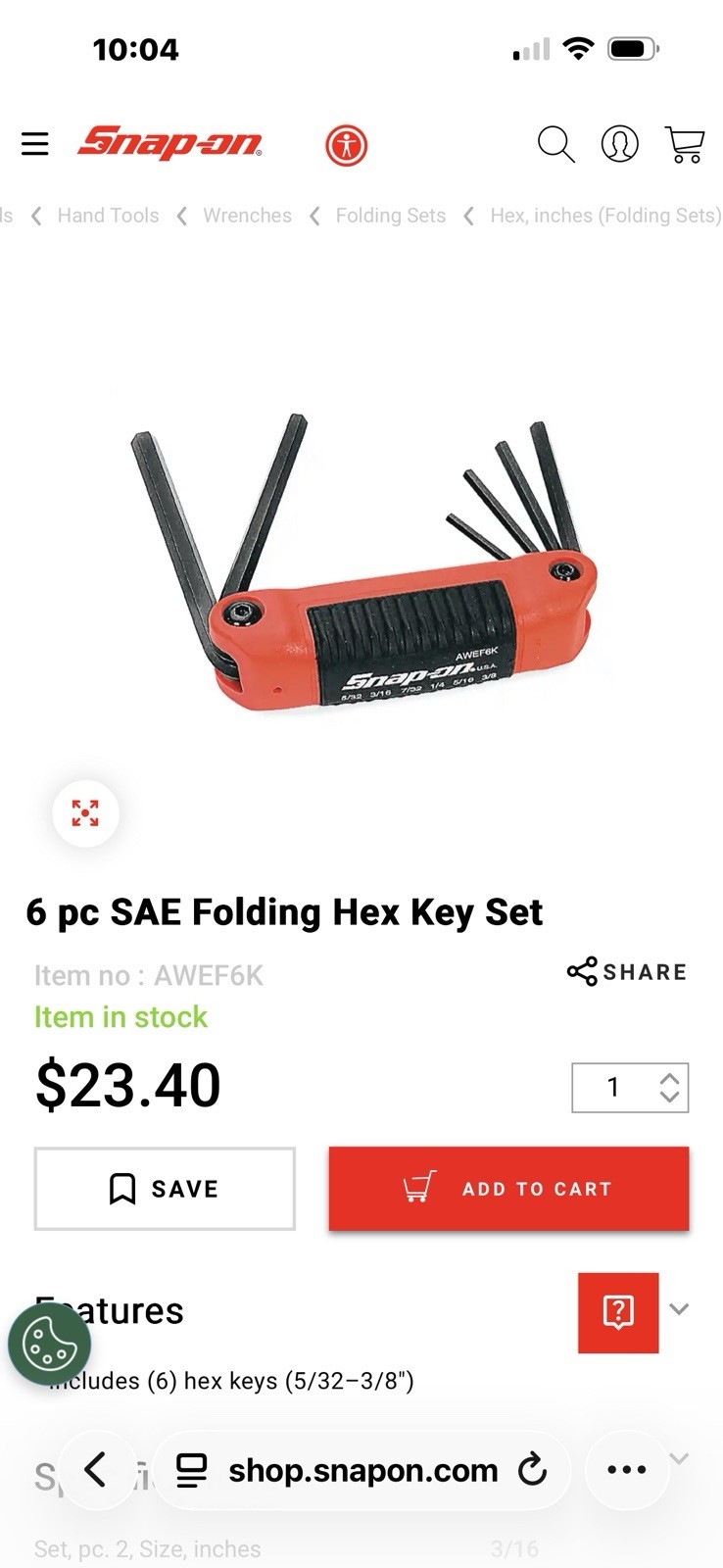 Snap-on Folding Hex & Torx Key Set Organizing Tray. (tools Not Included).